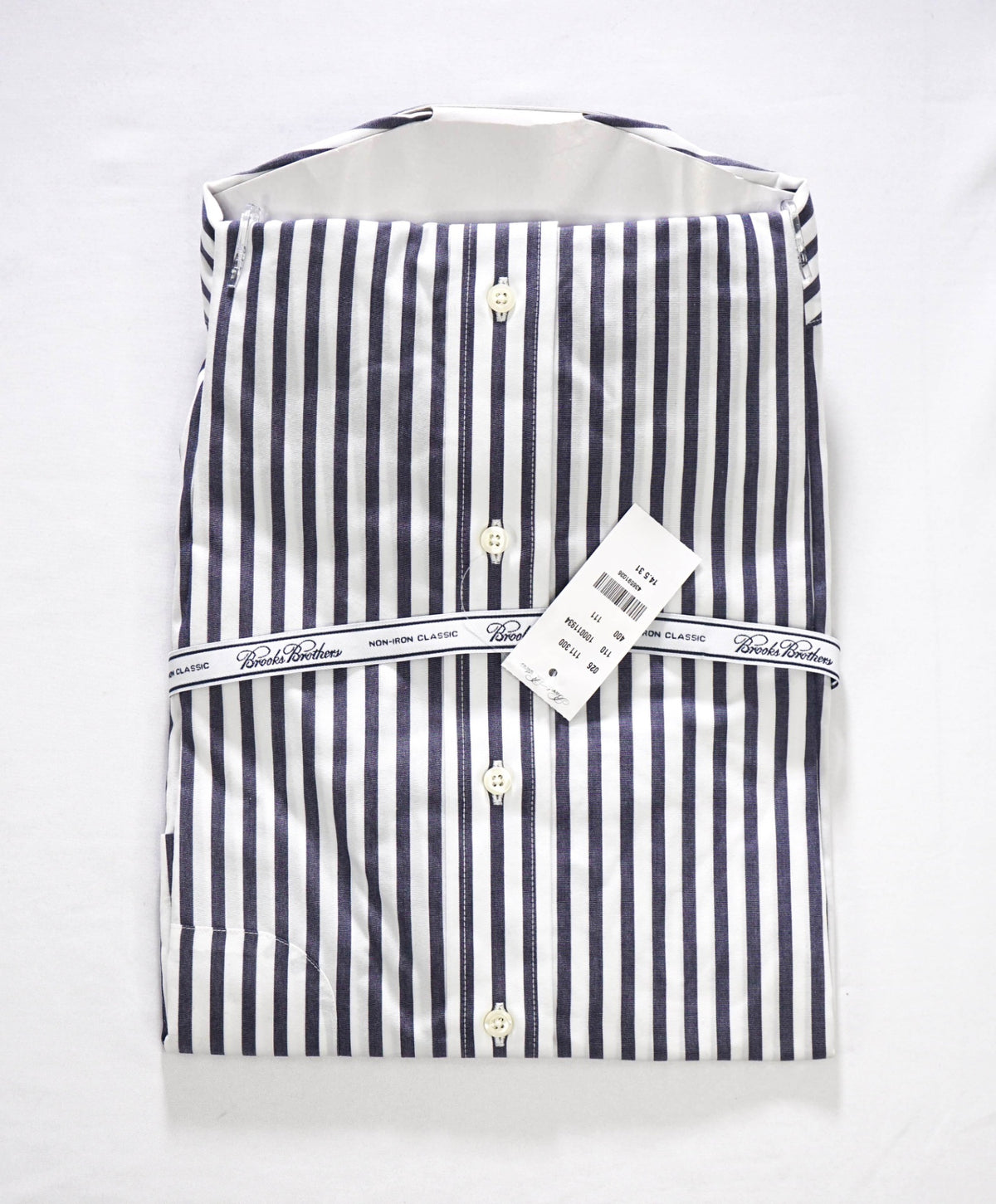 $128 BROOKS BROTHERS - Blue Stripe NON-IRON "Classic" Shirt - 14.5 - 31