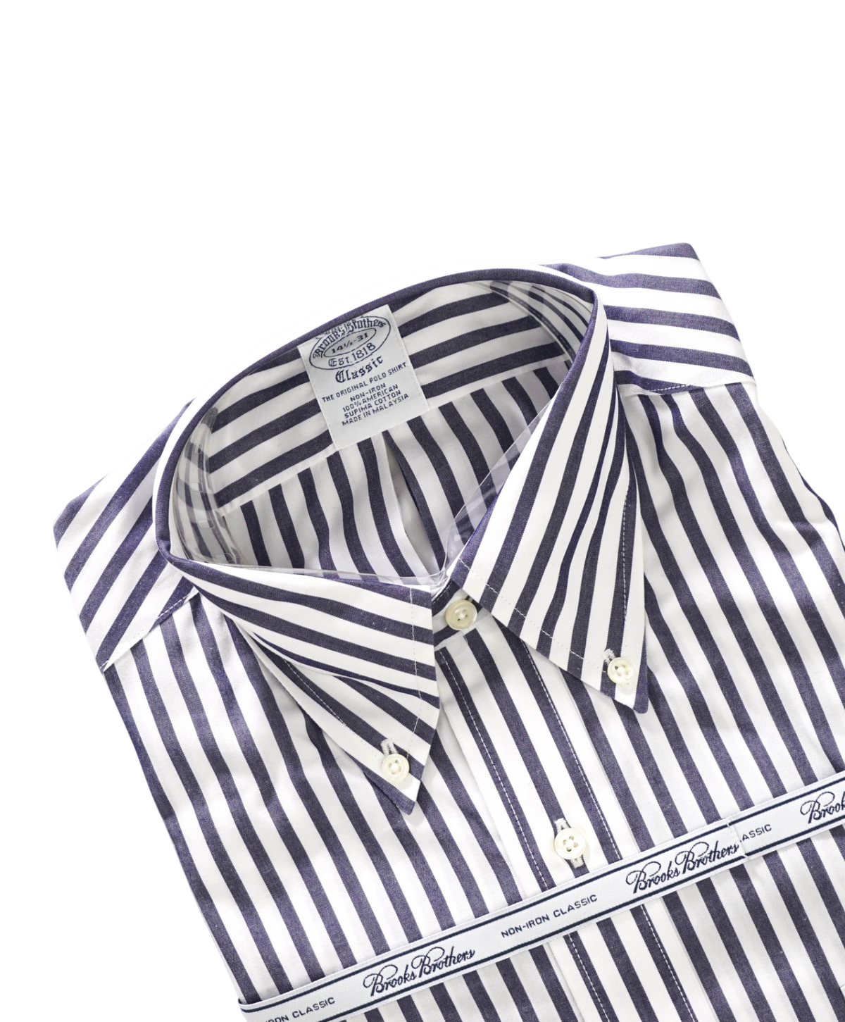 $128 BROOKS BROTHERS - Blue Stripe NON-IRON "Classic" Shirt - 14.5 - 31