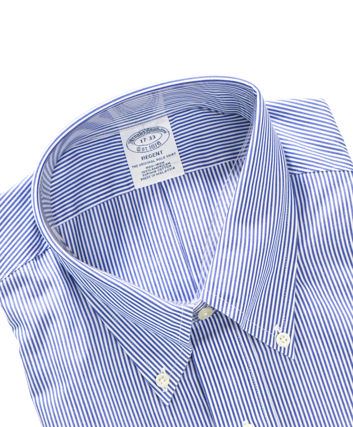 $128 BROOKS BROTHERS - Blue Stripe Non-Iron "REGENT" Shirt - 17 - 33