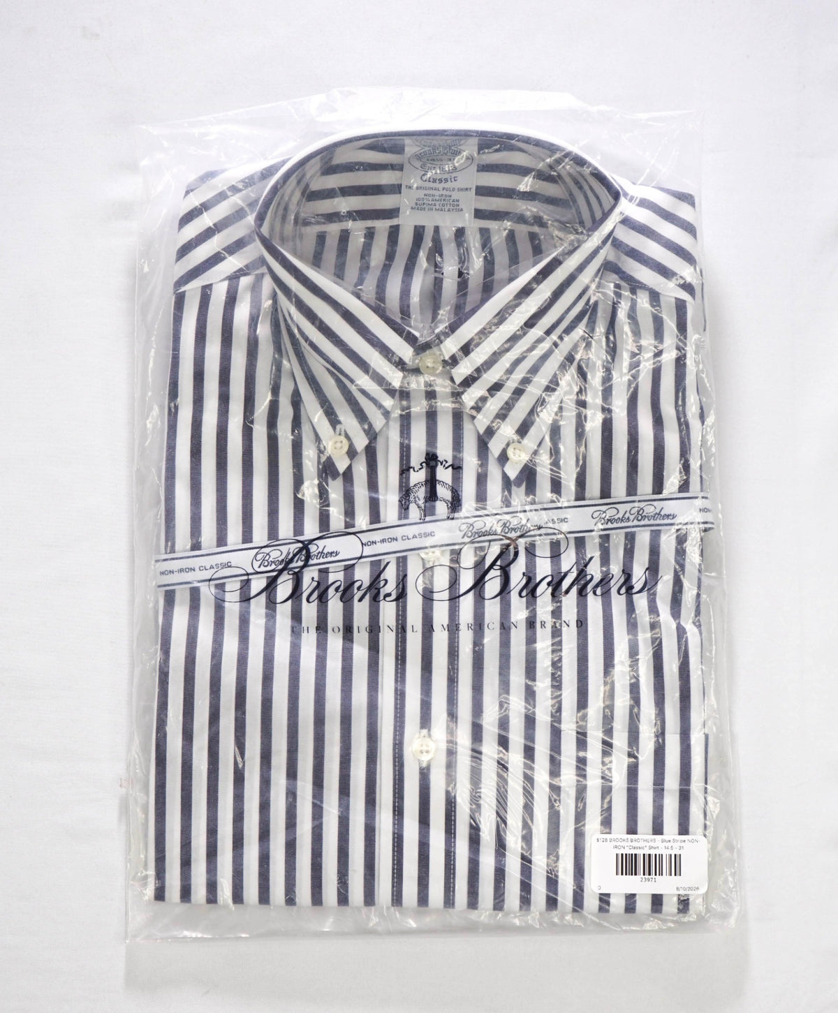 $128 BROOKS BROTHERS - Blue Stripe NON-IRON "Classic" Shirt - 14.5 - 31