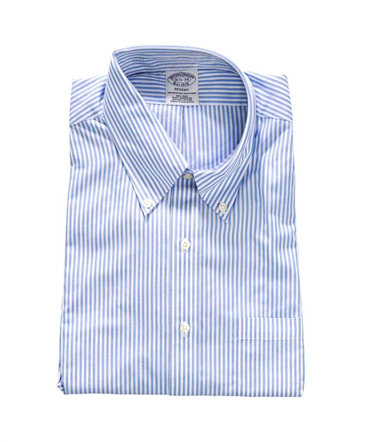 $128 BROOKS BROTHERS - Blue Stripe Non-Iron "REGENT" Shirt - 16.5 - 34