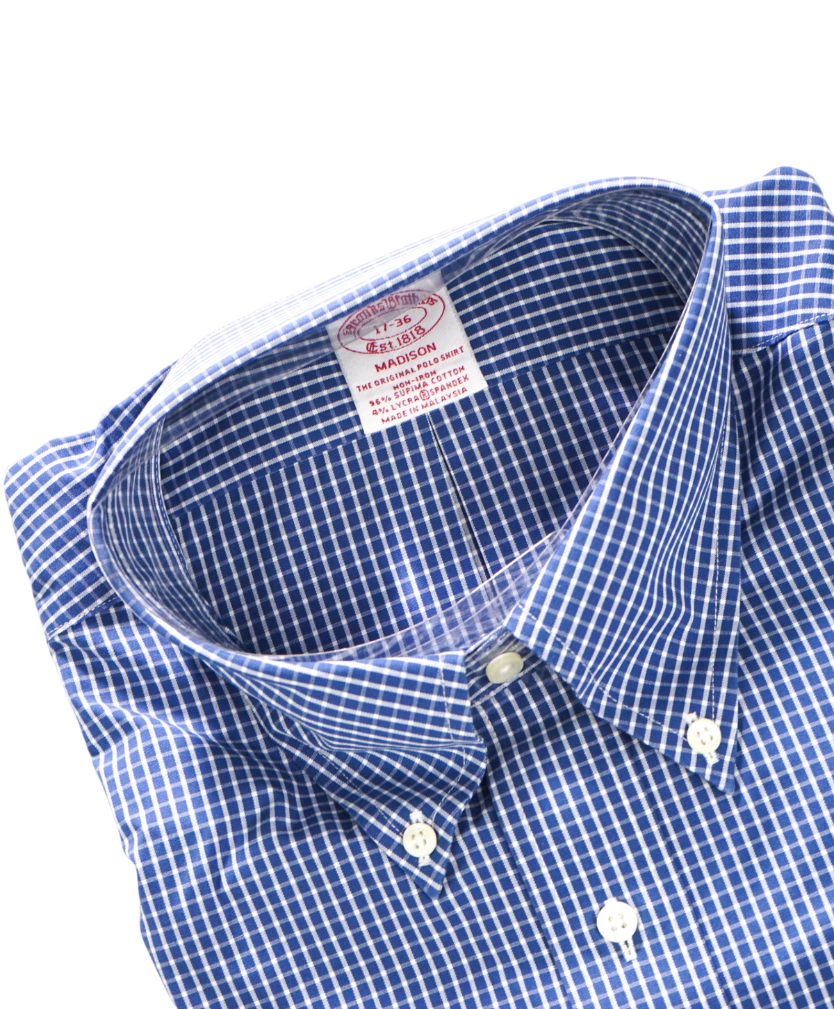 $128 BROOKS BROTHERS - Blue Check NON-IRON "MADISON" - 17 - 34