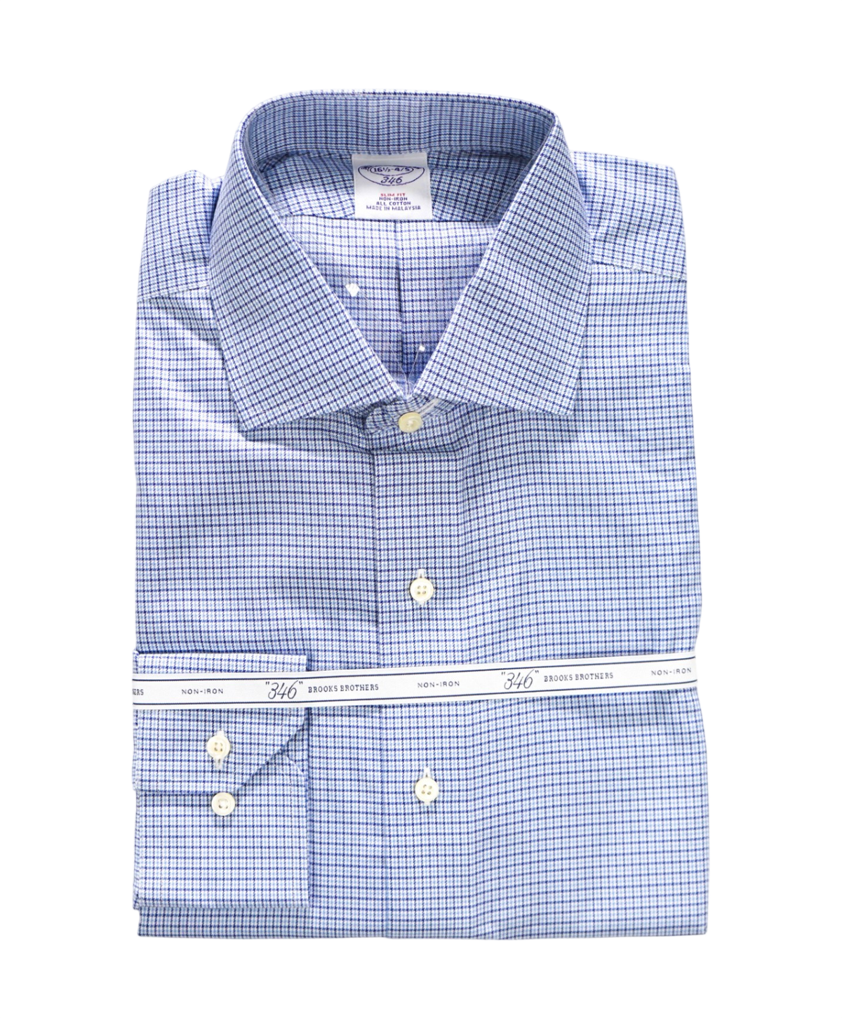 $128 BROOKS BROTHERS - Blue Check NON-IRON "364" SLIM FIT Shirt - 16.5 - 34/35