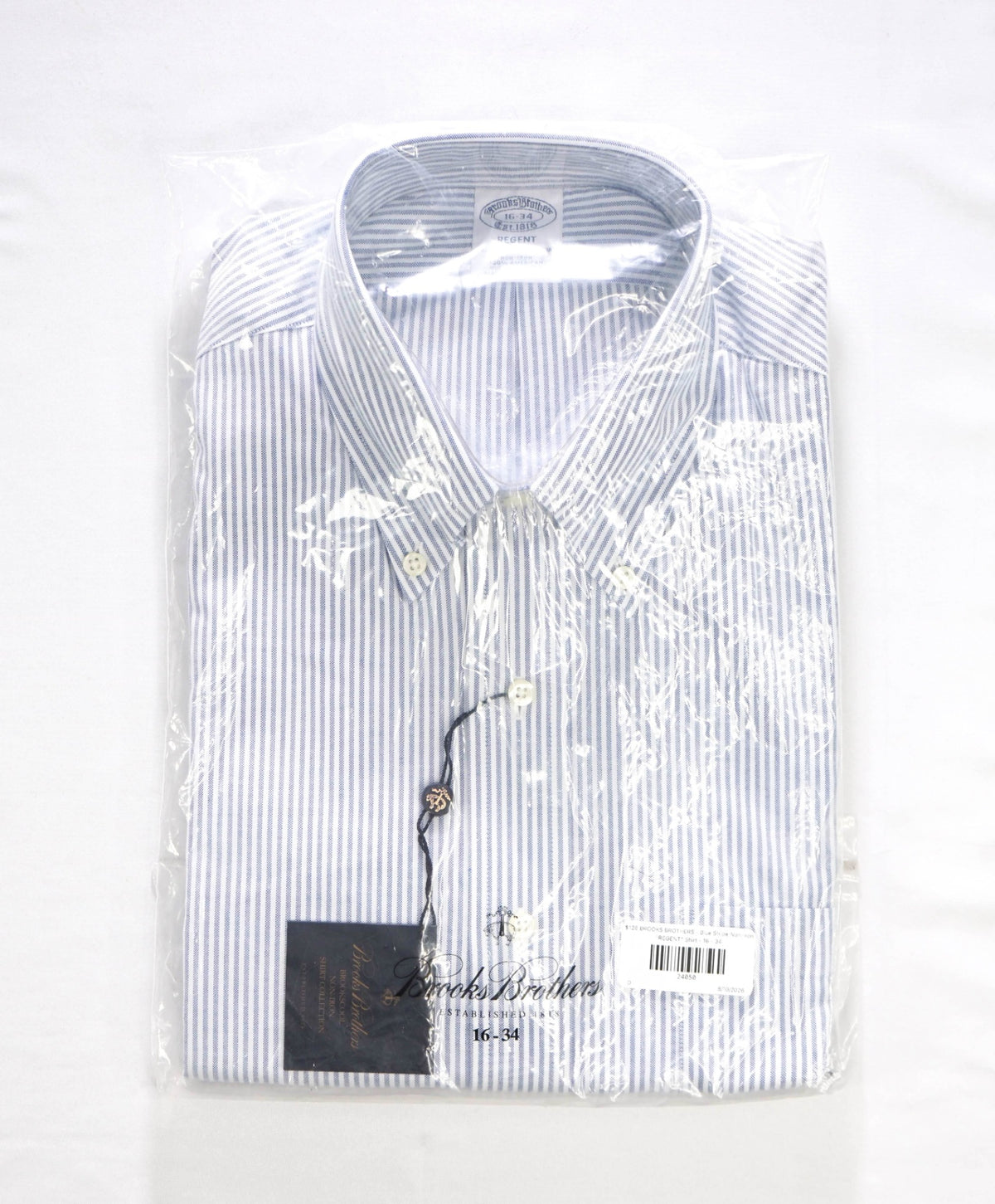 $128 BROOKS BROTHERS - Blue Stripe Non-Iron "REGENT" Shirt - 16 - 34