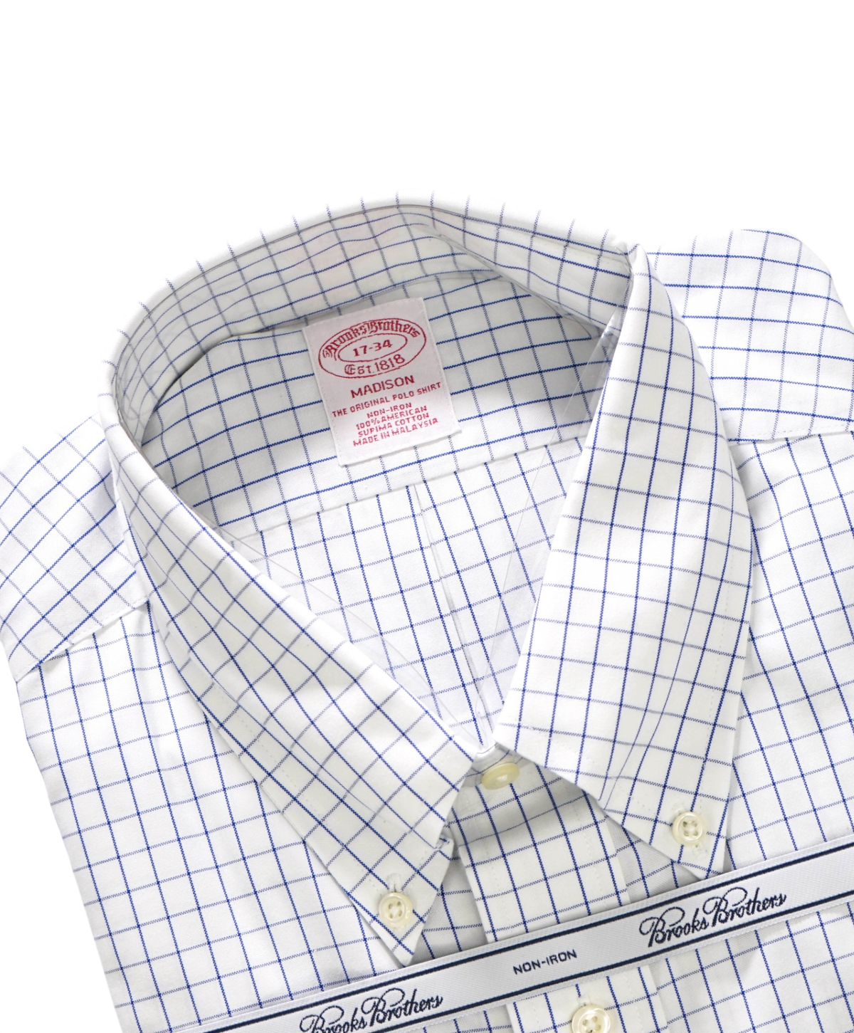 $128 BROOKS BROTHERS - Blue Check NON-IRON "MADISON" - 17 - 34