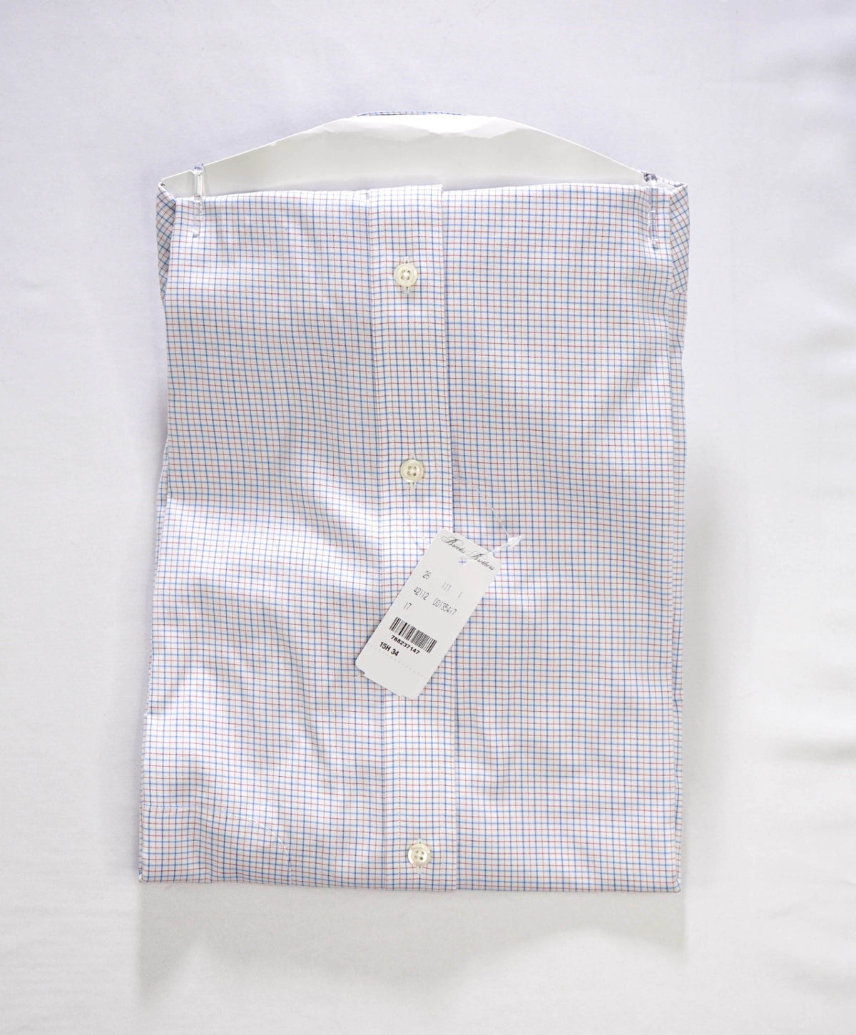 $128 BROOKS BROTHERS - Blue/Red Micro Plaid Non-Iron "REGENT" Shirt - 15.5 - 34