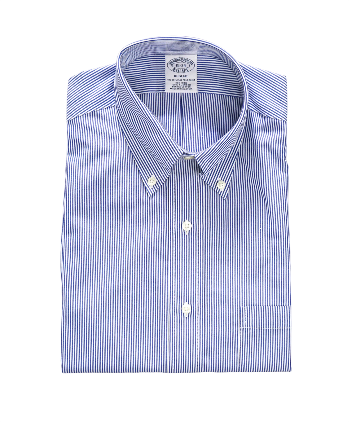 $128 BROOKS BROTHERS - Blue Stripe Non-Iron "REGENT" Shirt - 15 - 34