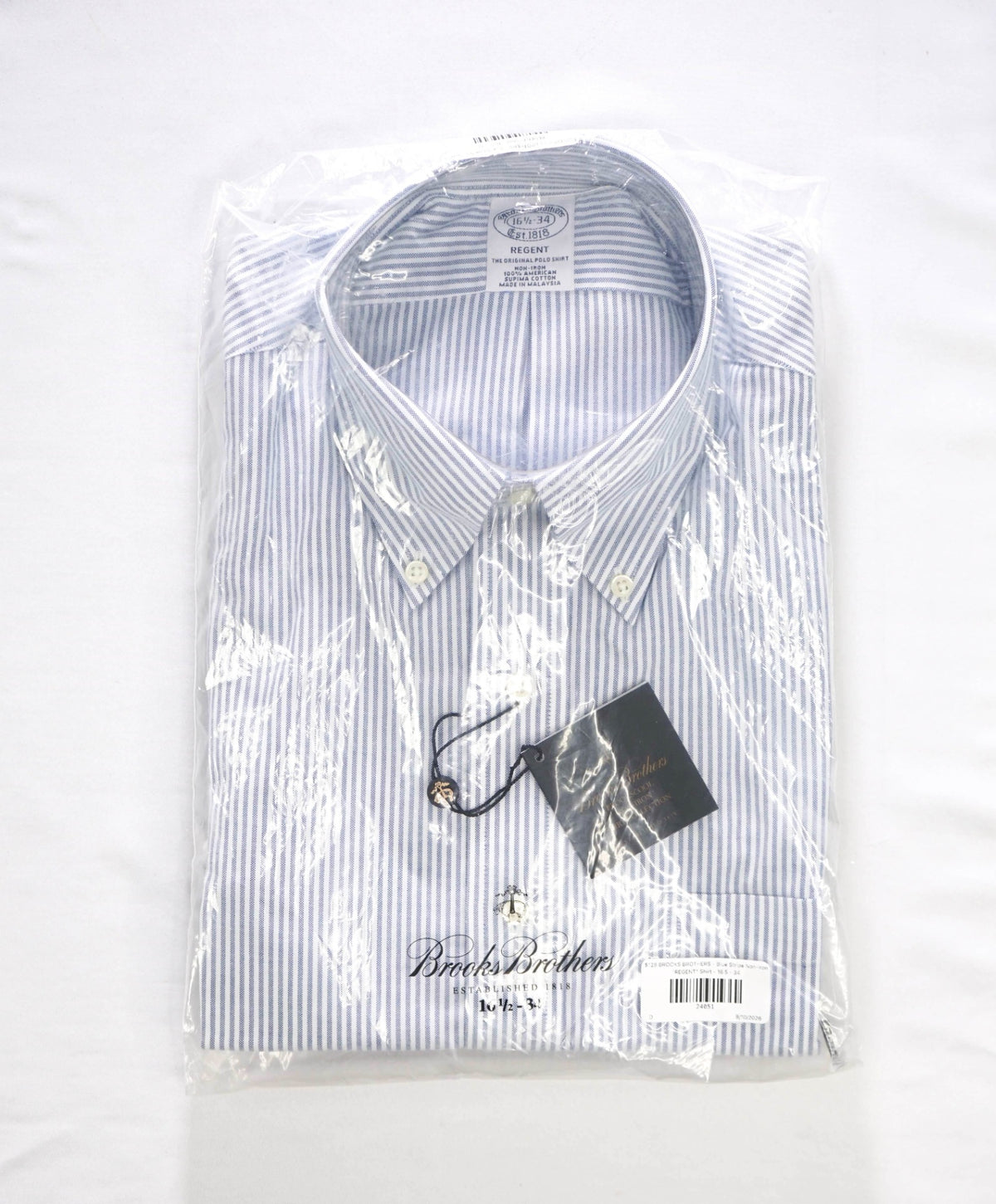 $128 BROOKS BROTHERS - Blue Stripe Non-Iron "REGENT" Shirt - 16.5 - 34