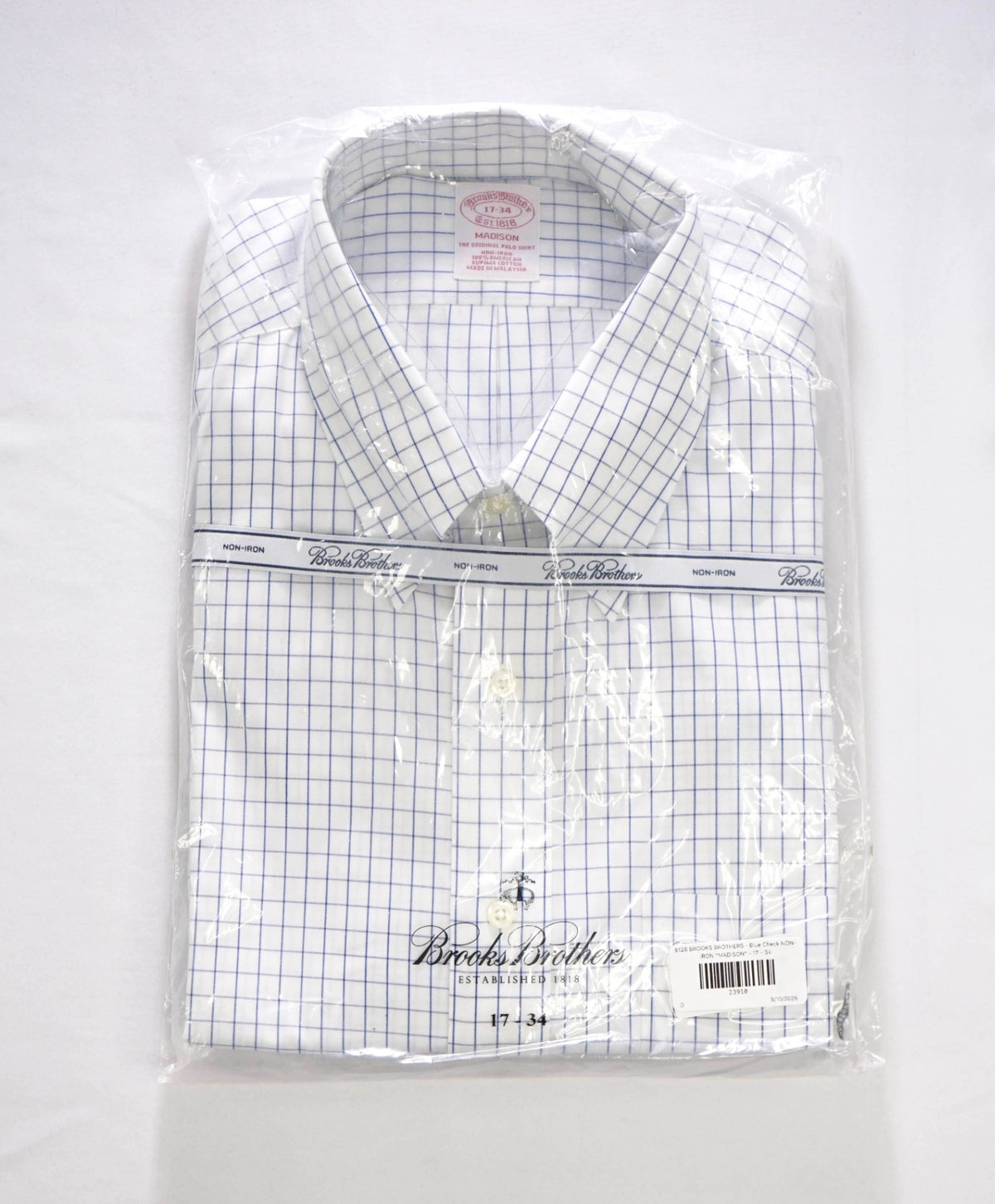 $128 BROOKS BROTHERS - Blue Check NON-IRON "MADISON" - 17 - 34