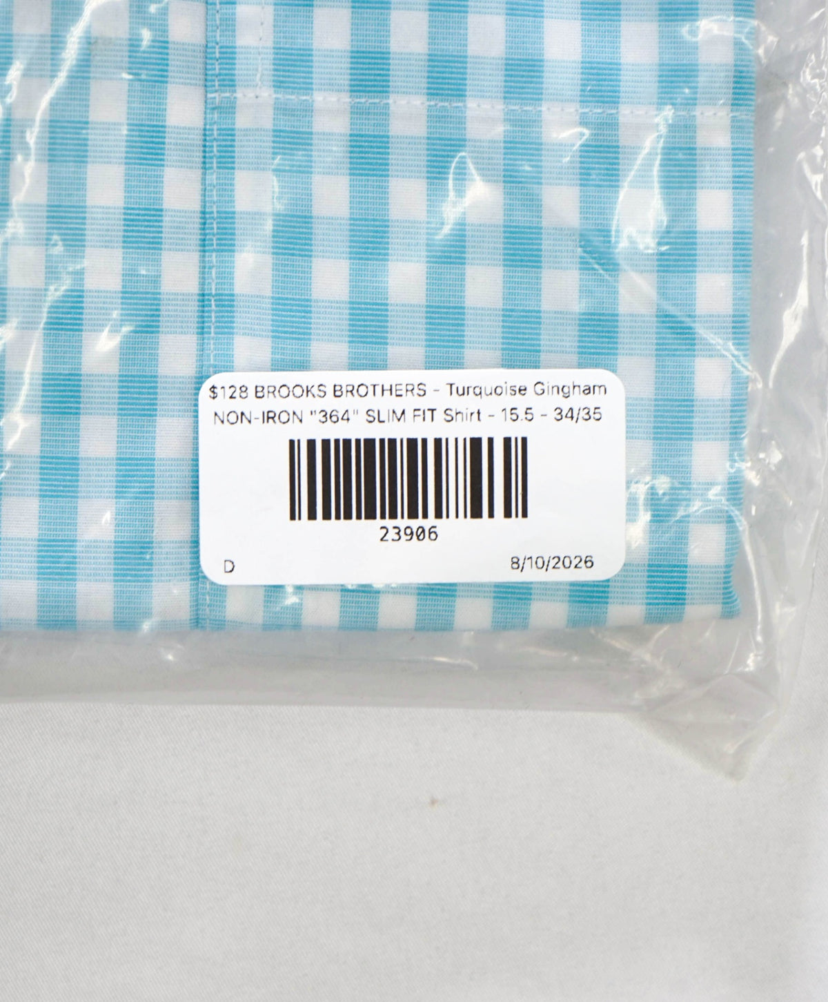 $128 BROOKS BROTHERS - Turquoise Gingham NON-IRON "364" SLIM FIT Shirt - 15.5 - 34/35