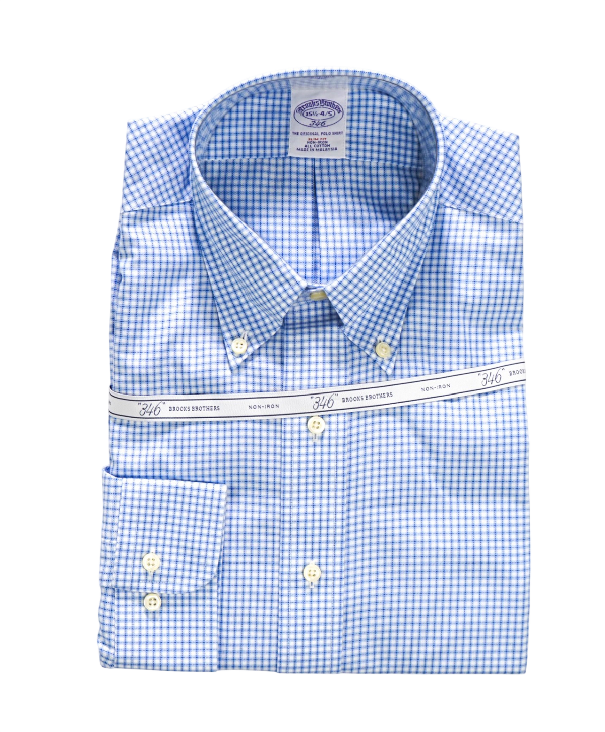 $128 BROOKS BROTHERS - Blue Check NON-IRON "364" SLIM FIT Shirt - 15.5 - 34/35