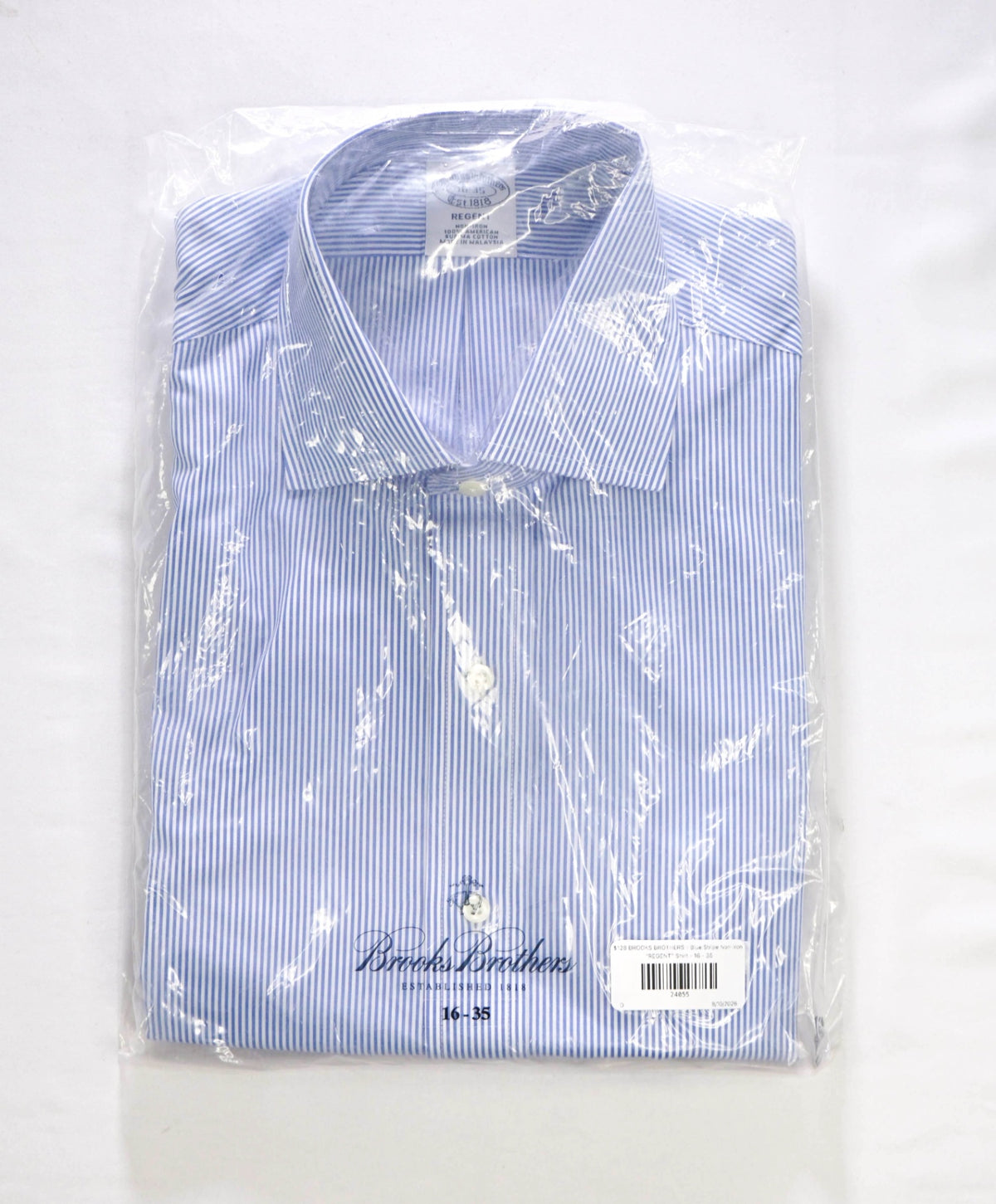 $128 BROOKS BROTHERS - Blue Stripe Non-Iron "REGENT" Shirt - 16 - 35