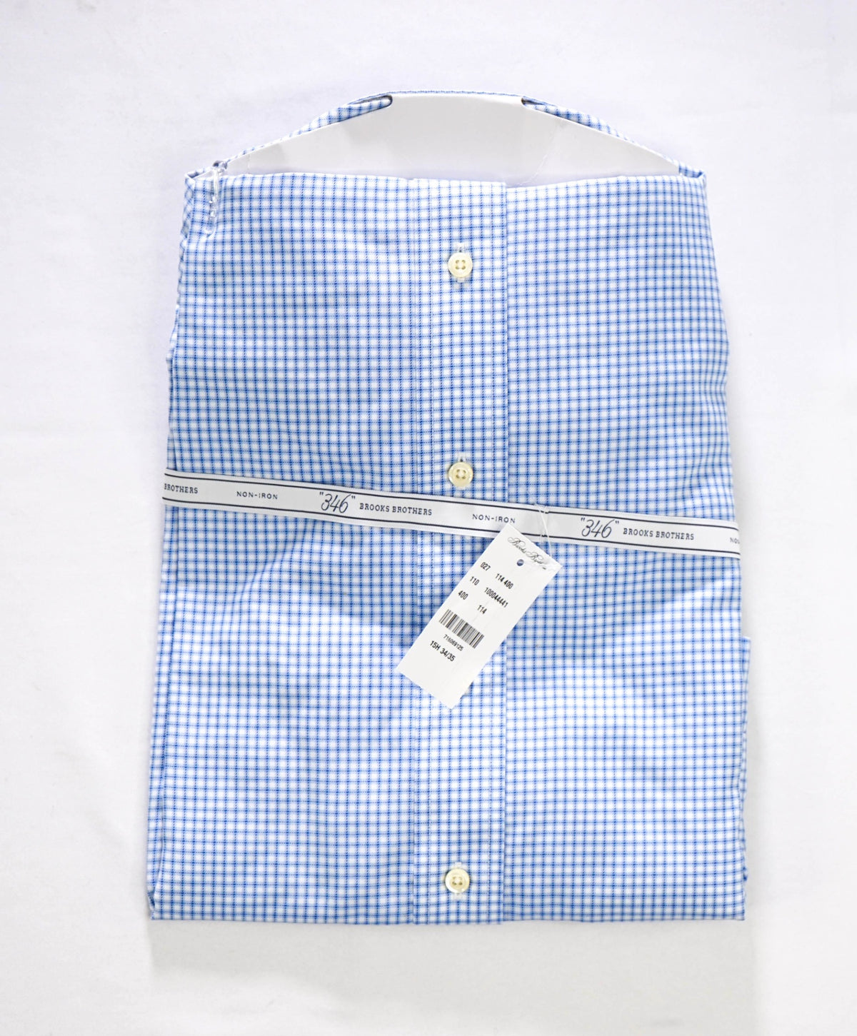 $128 BROOKS BROTHERS - Blue Check NON-IRON "364" SLIM FIT Shirt - 15.5 - 34/35