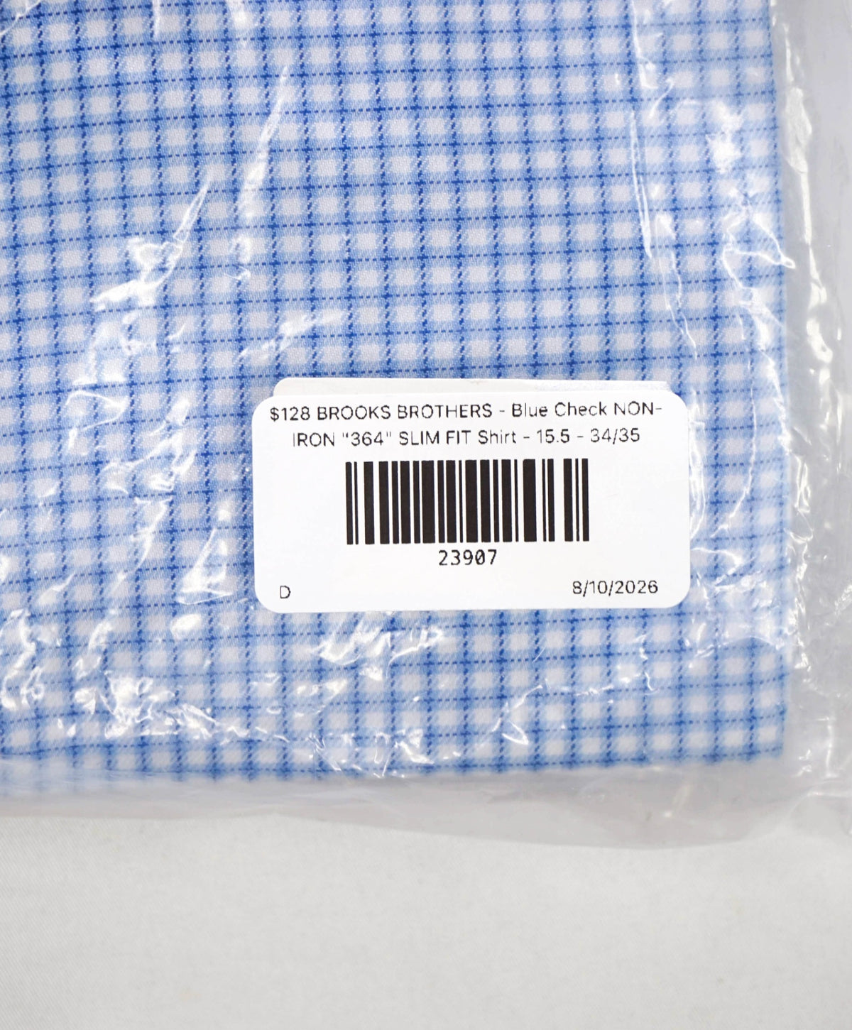 $128 BROOKS BROTHERS - Blue Check NON-IRON "364" SLIM FIT Shirt - 15.5 - 34/35