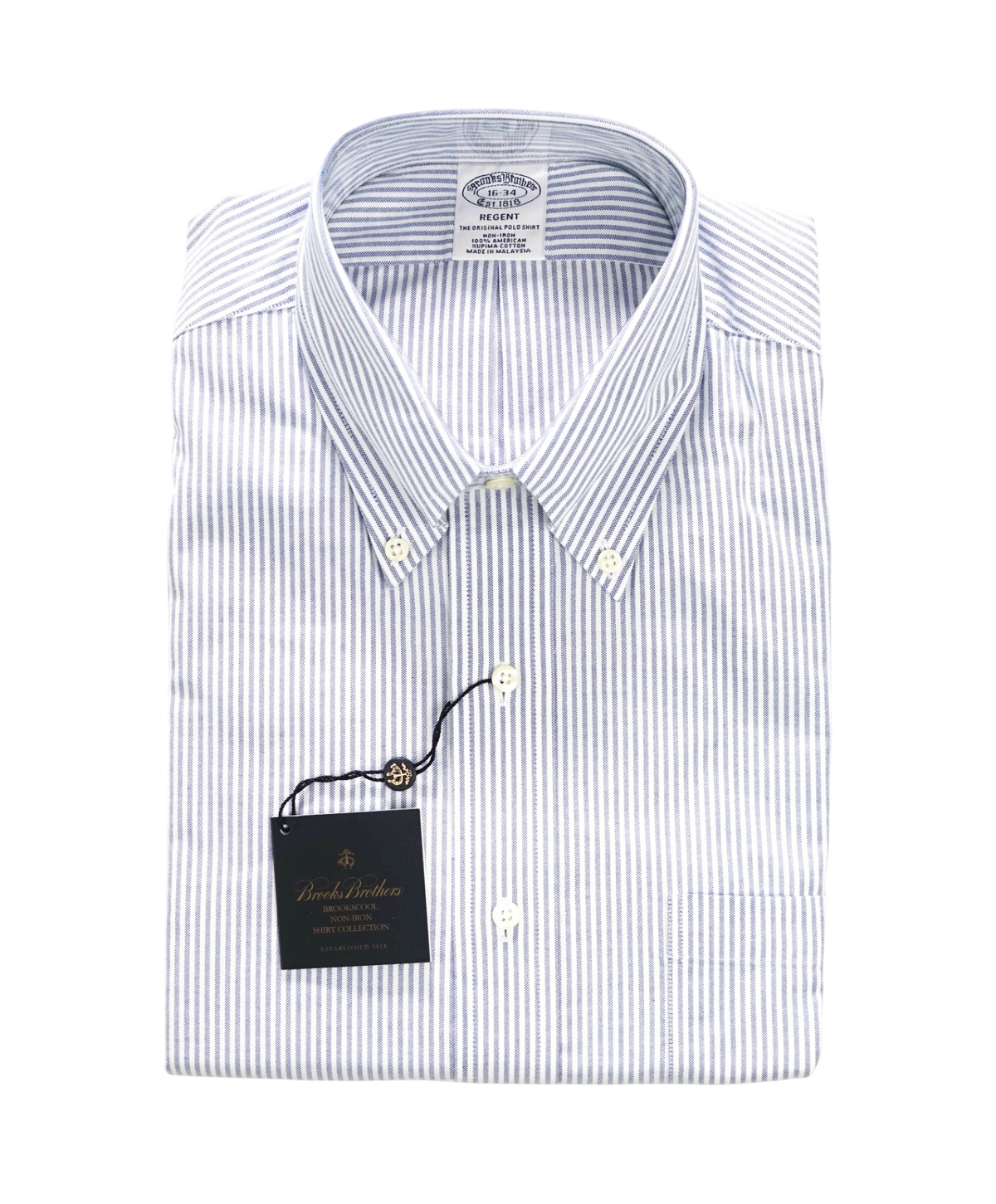 $128 BROOKS BROTHERS - Blue Stripe Non-Iron "REGENT" Shirt - 16 - 34