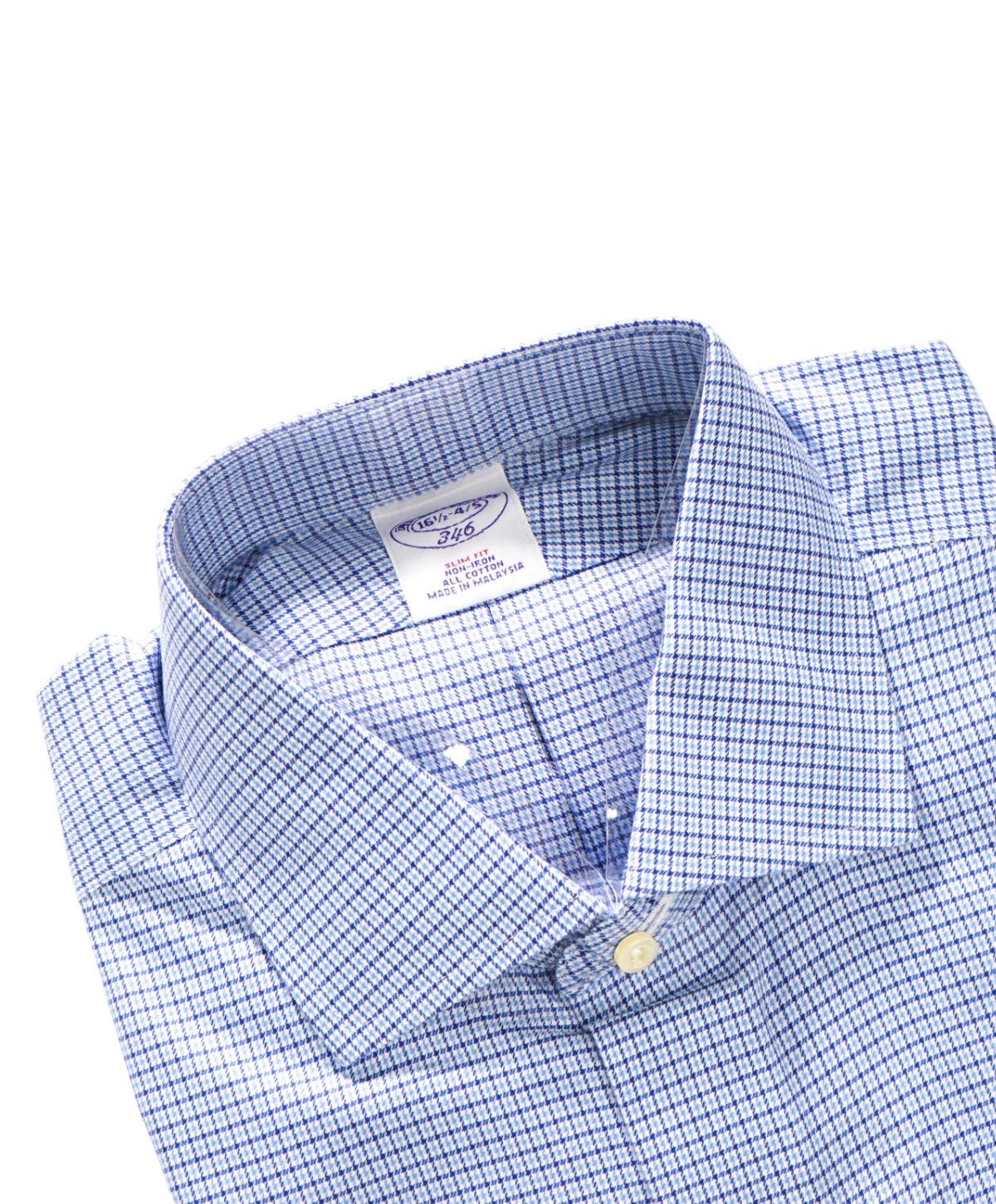 $128 BROOKS BROTHERS - Blue Check NON-IRON "364" SLIM FIT Shirt - 16.5 - 34/35