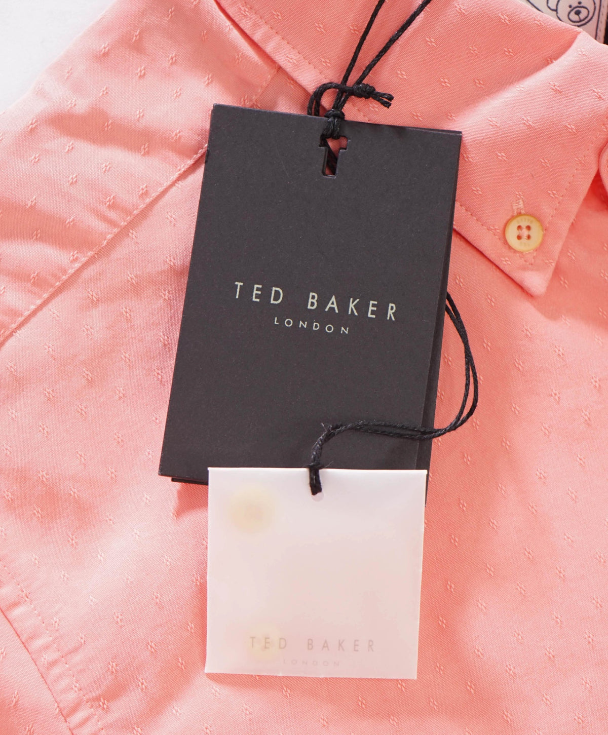 $165 TED BAKER - Salmon Pink Modal SS Dobby Shirt - S