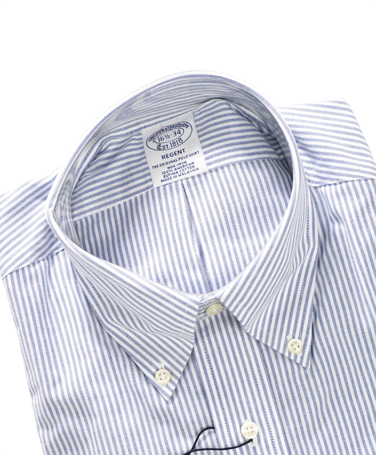 $128 BROOKS BROTHERS - Blue Stripe Non-Iron "REGENT" Shirt - 16.5 - 34