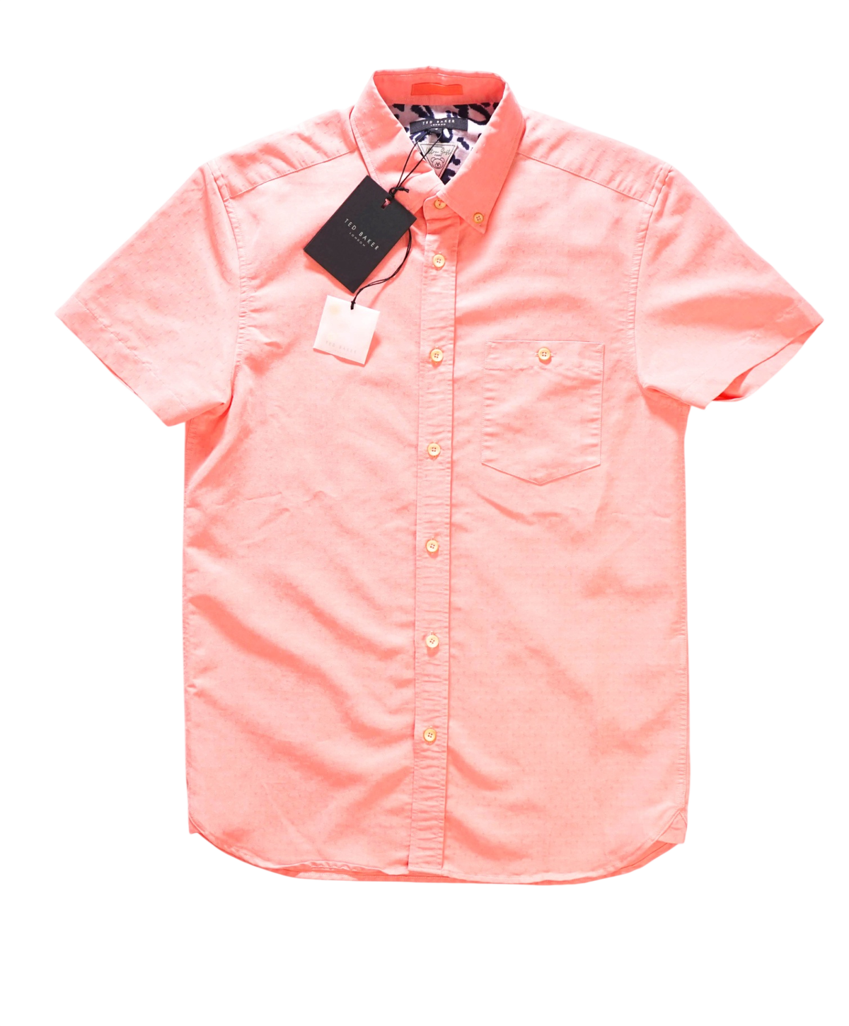 $165 TED BAKER - Salmon Pink Modal SS Dobby Shirt - S