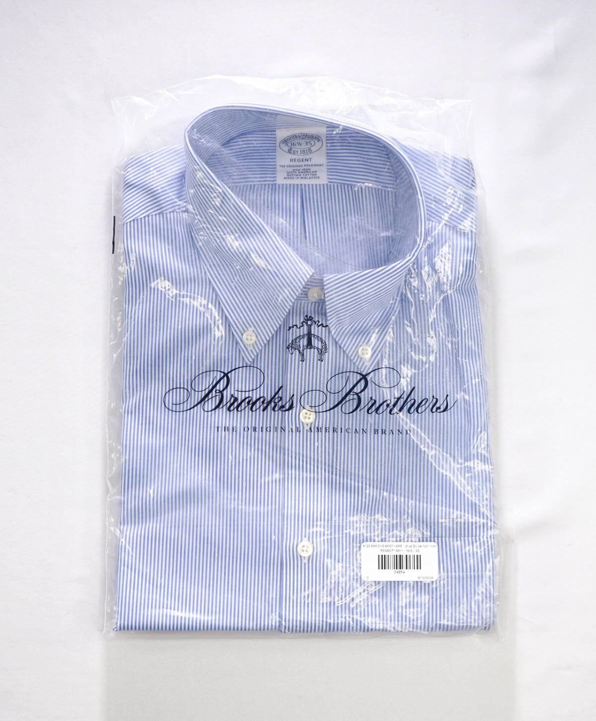 $128 BROOKS BROTHERS - Blue Stripe Non-Iron "REGENT" Shirt - 16.5 - 35