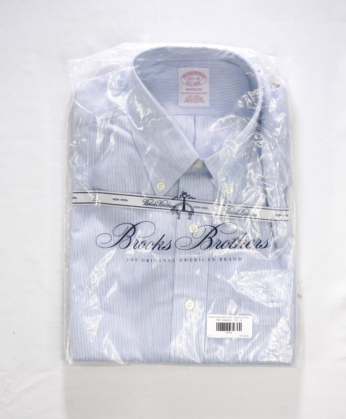 $128 BROOKS BROTHERS - Blue Stripe NON-IRON "MADISON" - 15.5 - 32