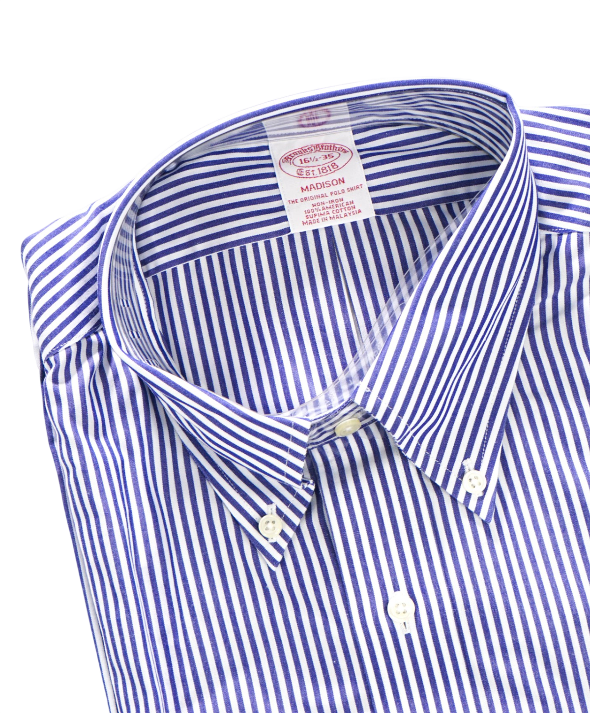 $128 BROOKS BROTHERS - Blue Stripe NON-IRON "MADISON" - 17 - 36