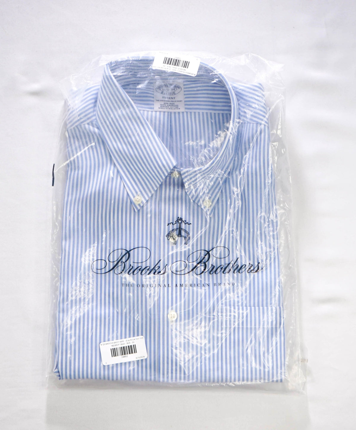 $128 BROOKS BROTHERS - Blue Stripe Non-Iron "REGENT" Shirt - 16.5 - 34