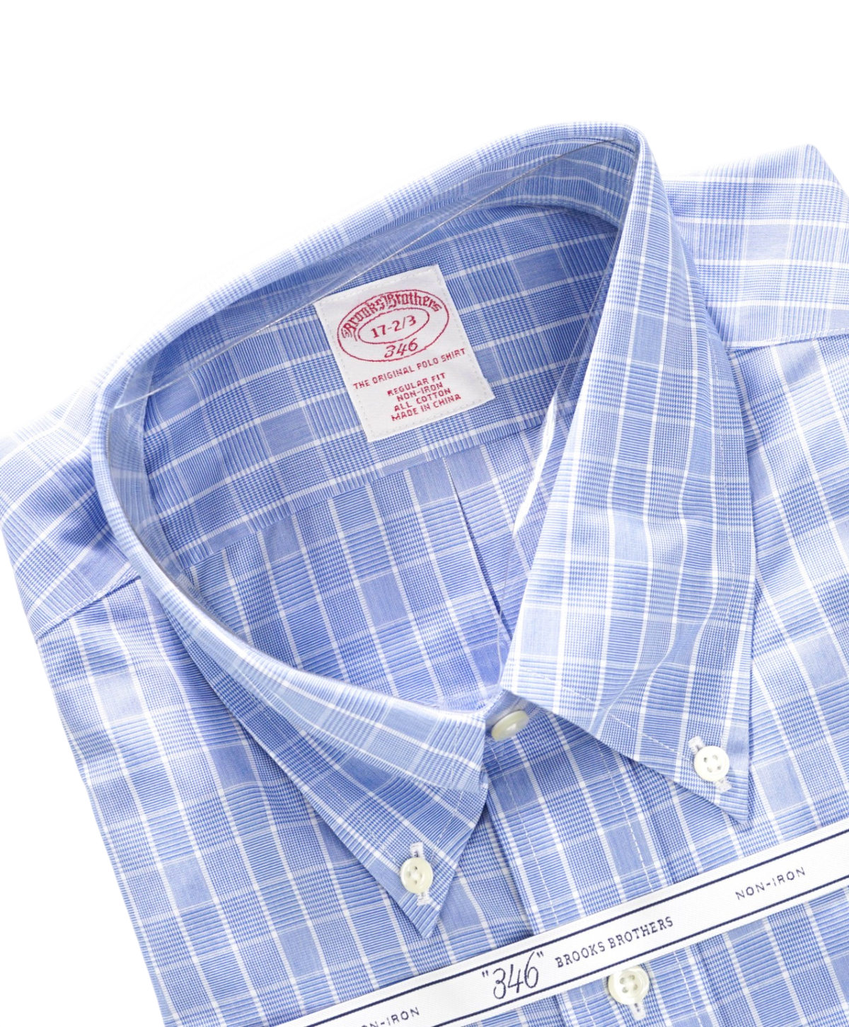 $128 BROOKS BROTHERS - Blue Plaid Shiaid NON-IRON "364" - 17 - 32/33
