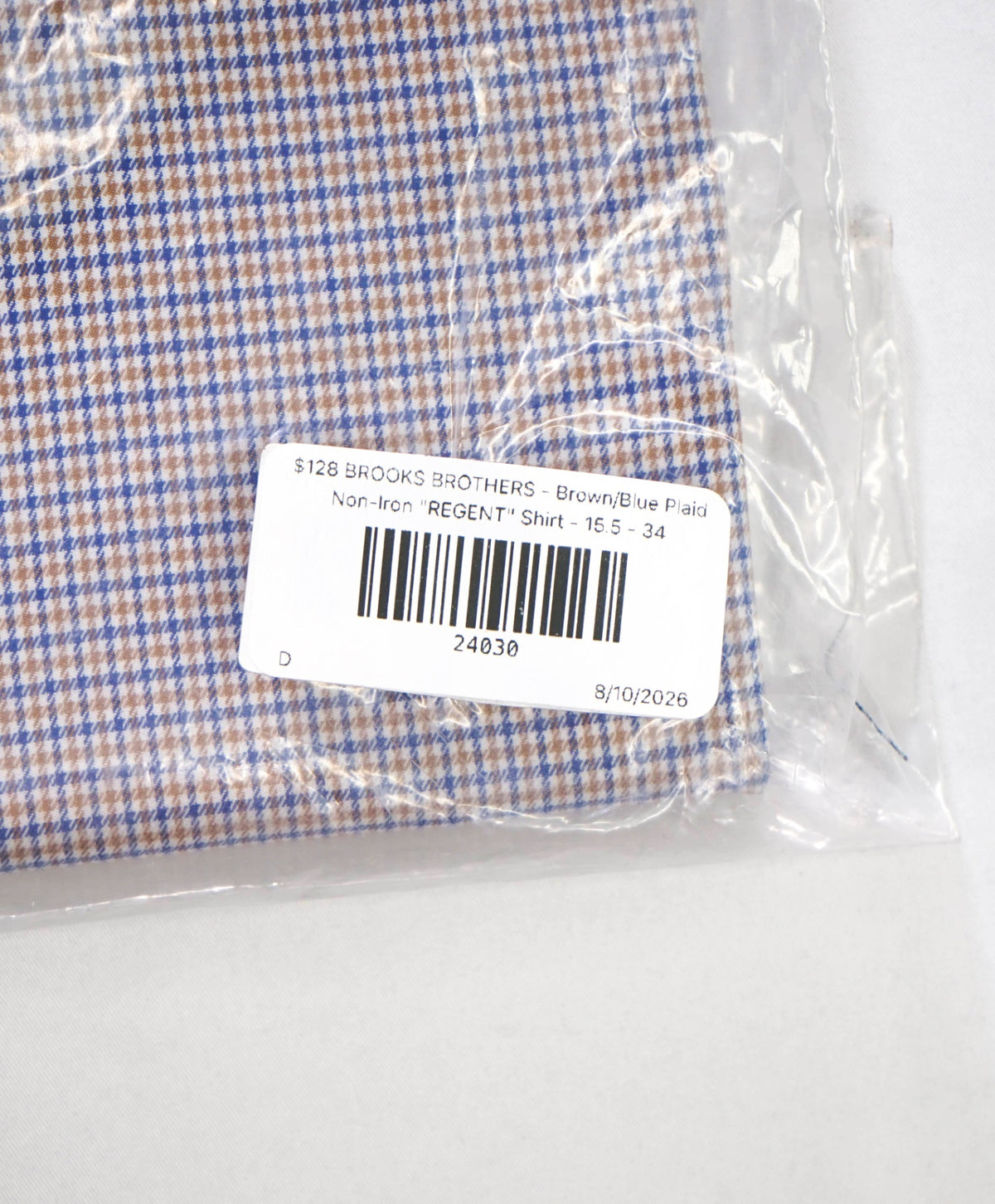 $128 BROOKS BROTHERS - Brown/Blue Micro Plaid Non-Iron "REGENT" Shirt - 15.5 - 34