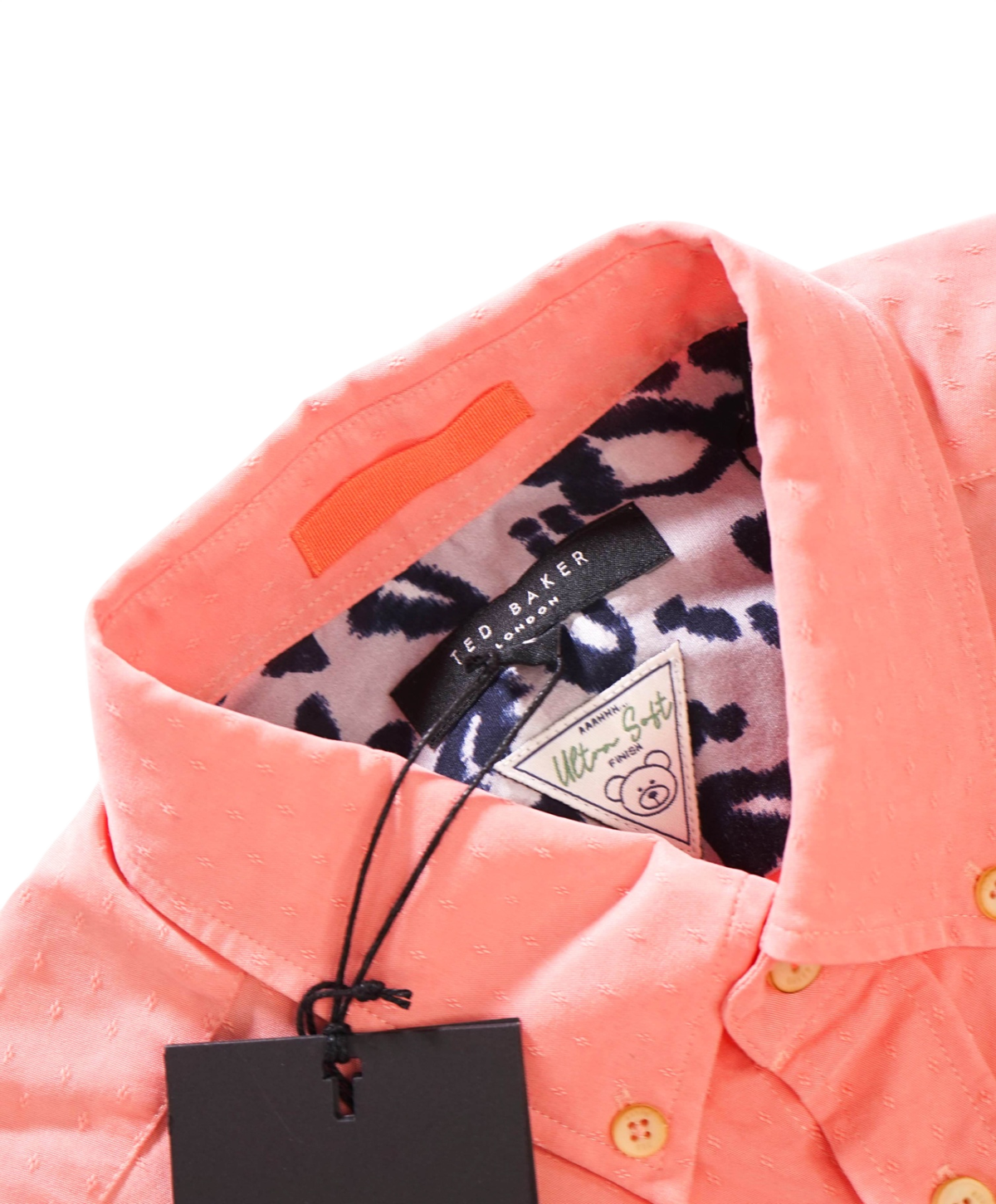 $165 TED BAKER - Salmon Pink Modal SS Dobby Shirt - S