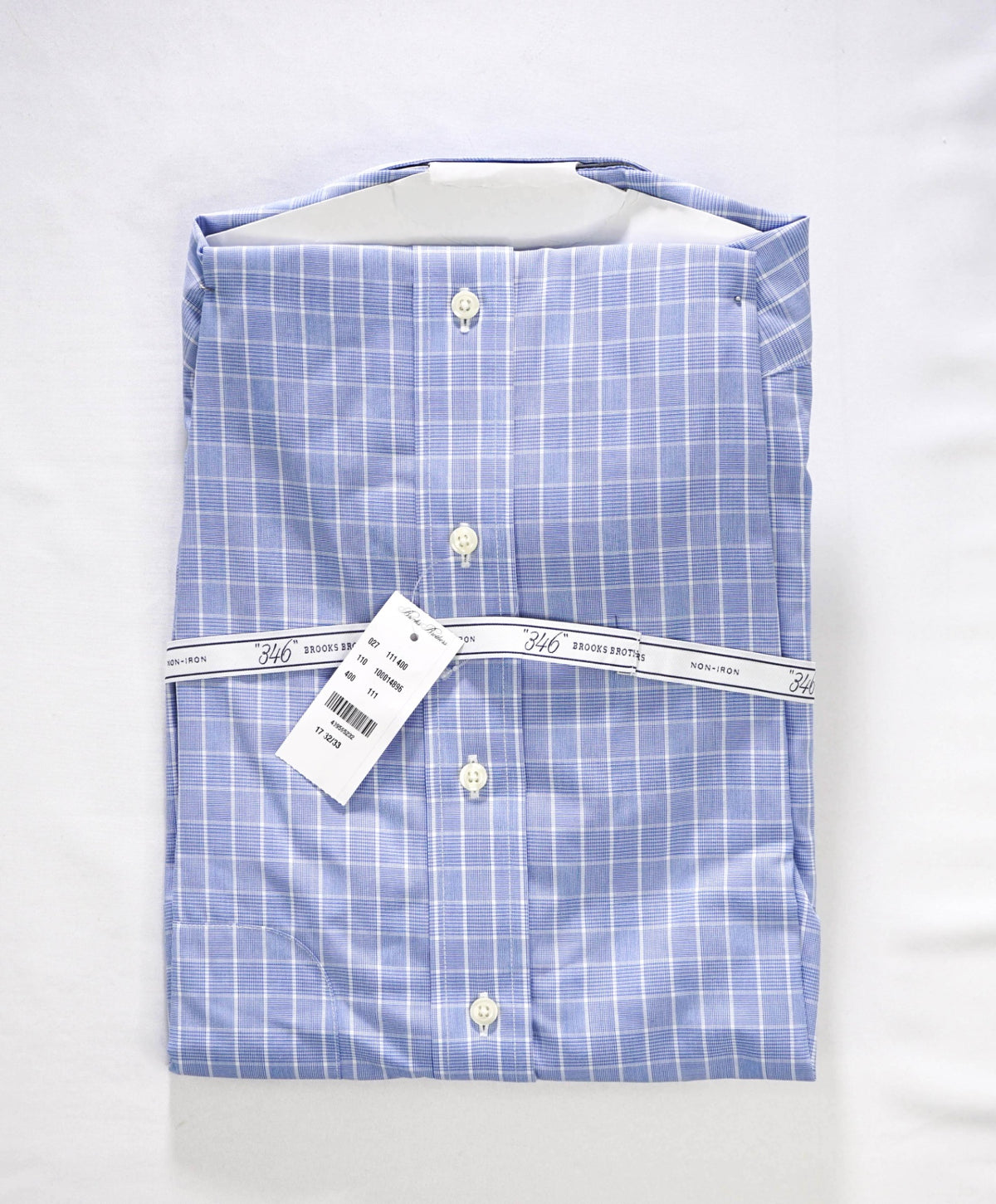 $128 BROOKS BROTHERS - Blue Plaid Shiaid NON-IRON "364" - 17 - 32/33