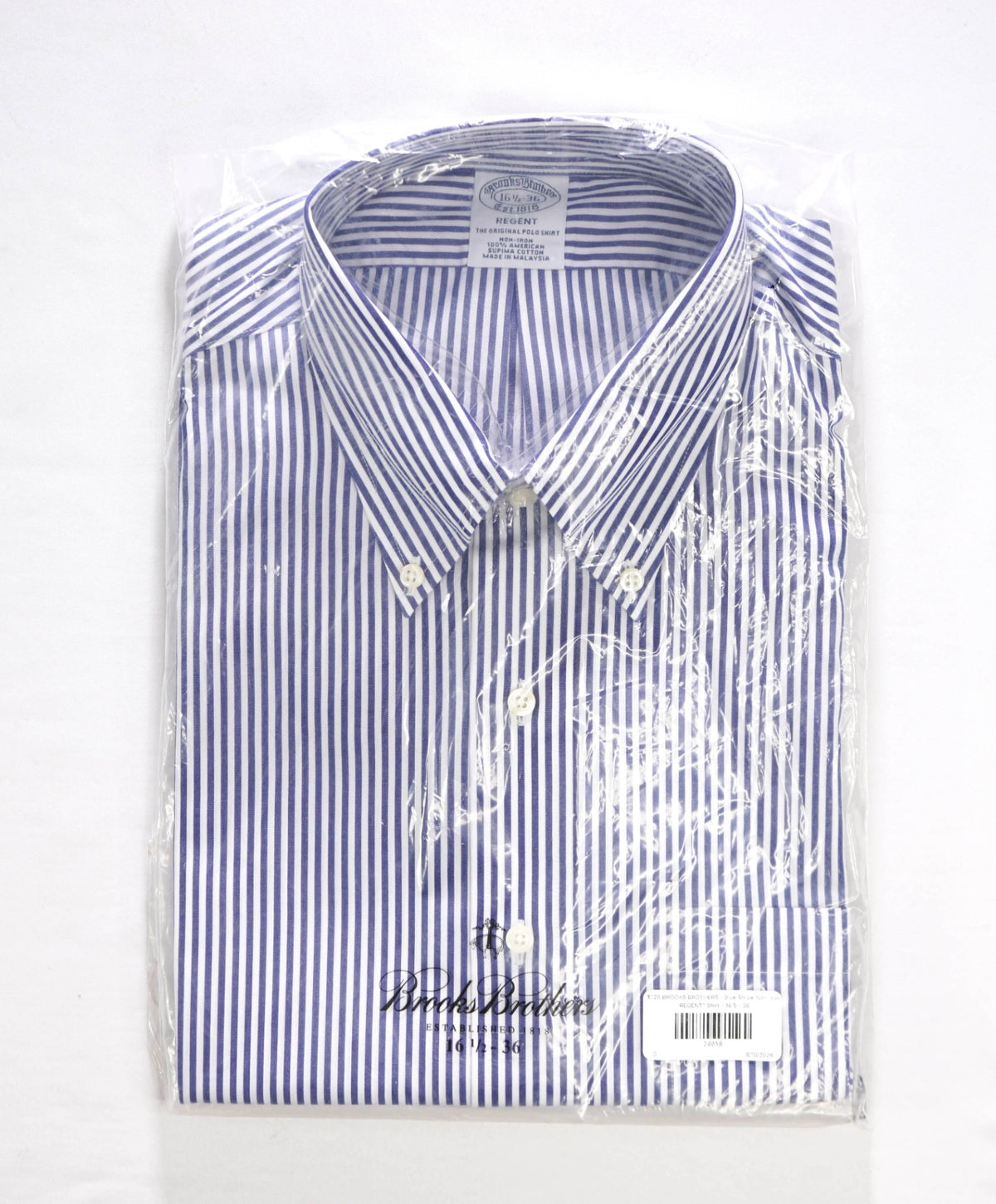 $128 BROOKS BROTHERS - Blue Stripe Non-Iron "REGENT" Shirt - 16.5 - 36