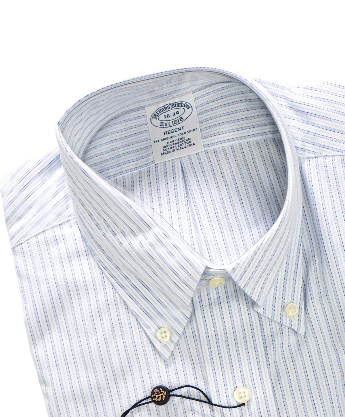 $128 BROOKS BROTHERS - Blue Stripe Non-Iron "REGENT" Shirt - 16 - 34