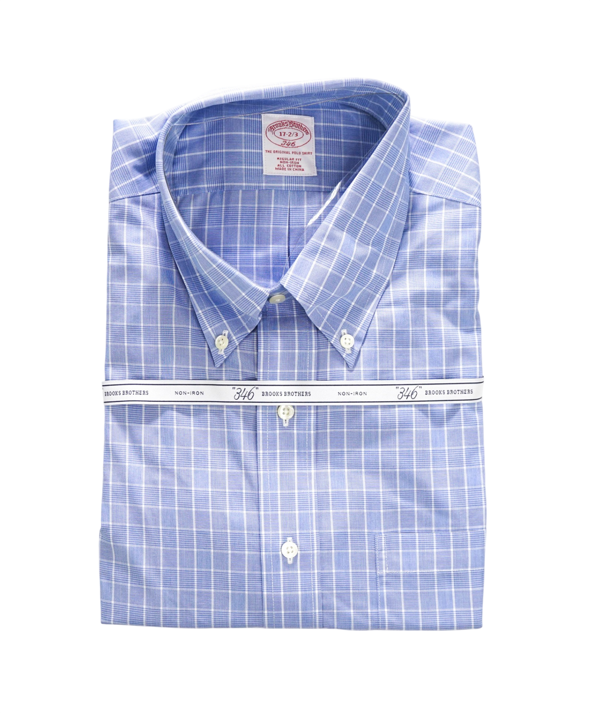 $128 BROOKS BROTHERS - Blue Plaid Shiaid NON-IRON "364" - 17 - 32/33