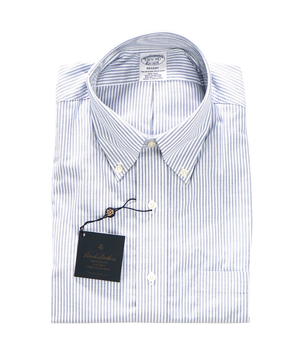 $128 BROOKS BROTHERS - Blue Stripe Non-Iron "REGENT" Shirt - 16.5 - 34