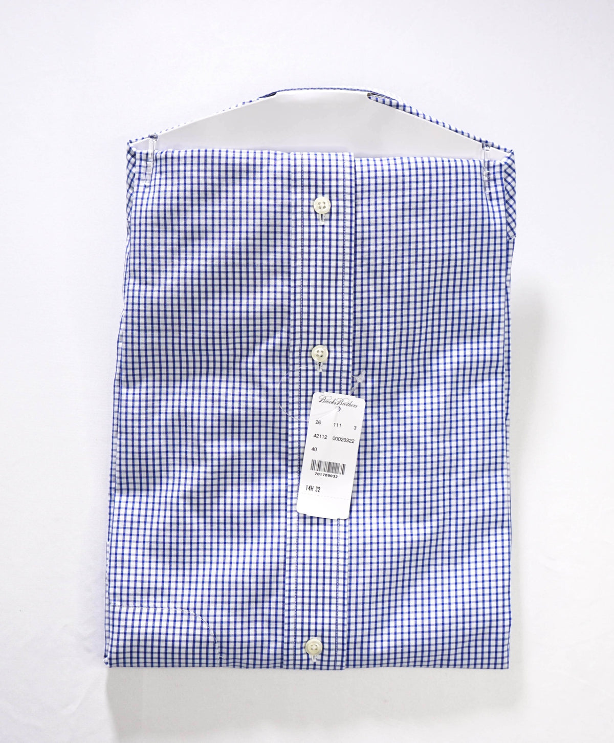 $128 BROOKS BROTHERS - Blue Gingham Non-Iron "REGENT" Shirt - 14.5 - 32