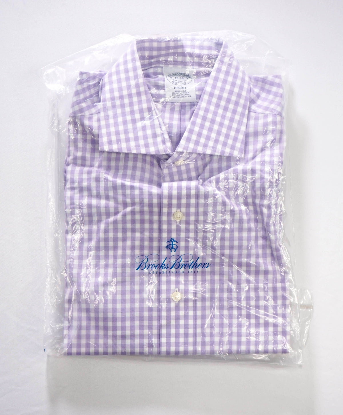 $128 BROOKS BROTHERS - Purple Gingham Non-Iron "REGENT" Shirt - 15 - 34