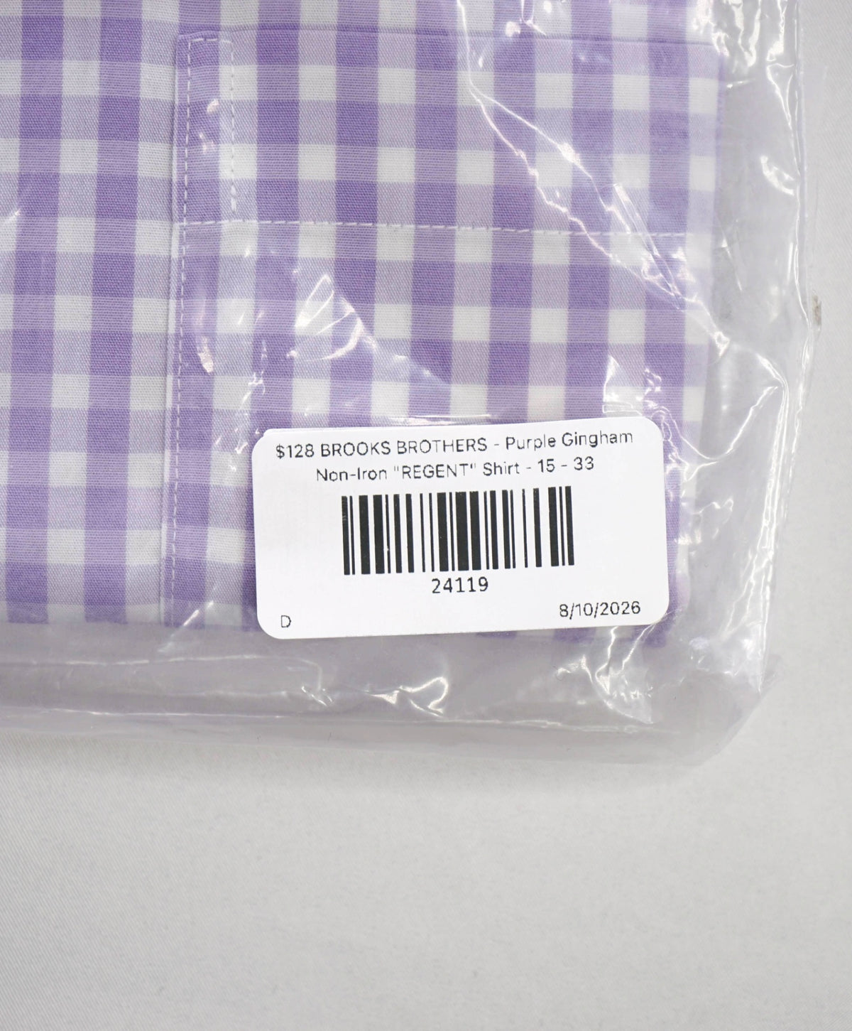 $128 BROOKS BROTHERS - Purple Gingham Non-Iron "REGENT" Shirt - 15 - 33