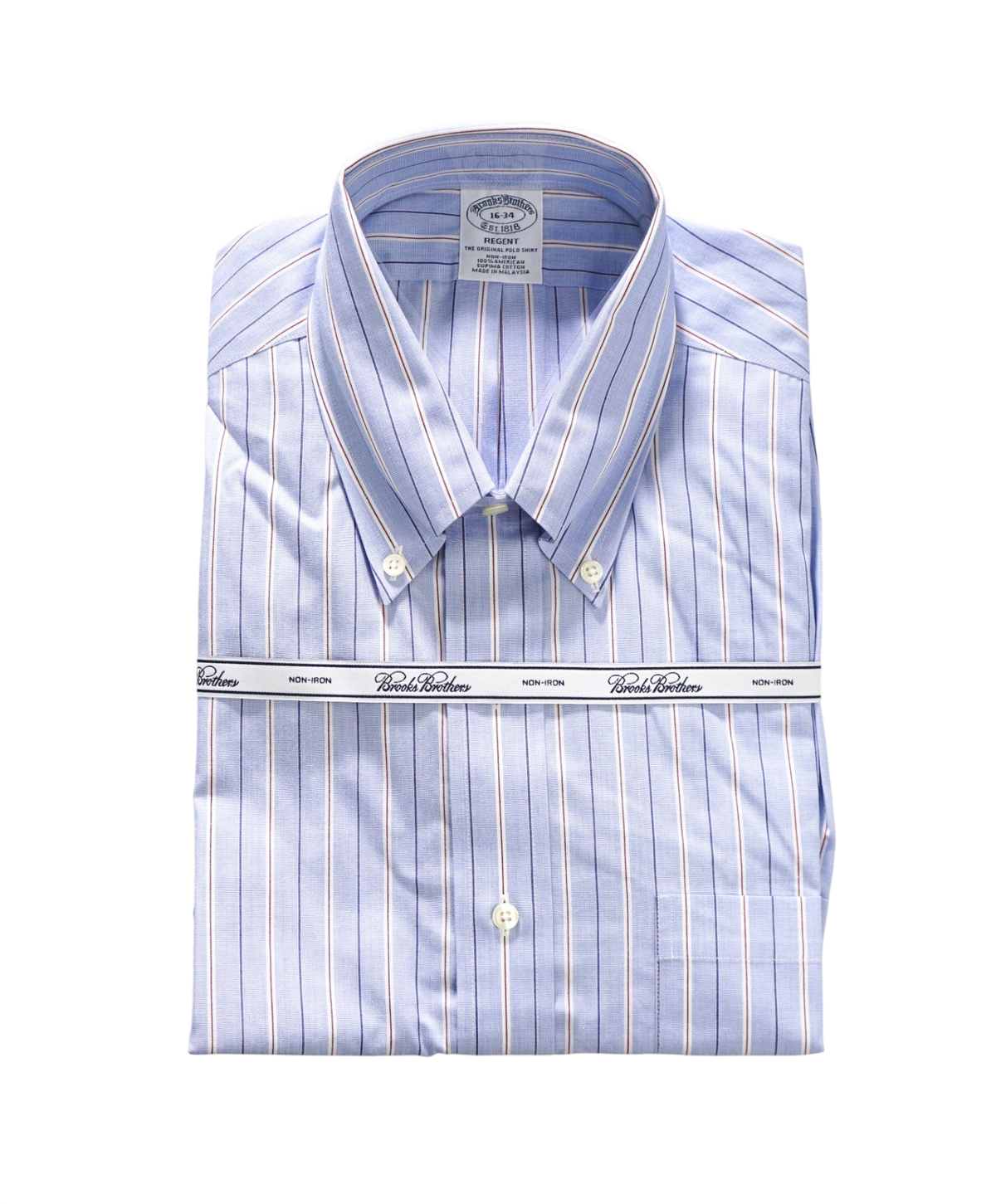 $128 BROOKS BROTHERS - Blue/Brown Stripe Non-Iron "REGENT" Shirt - 16 - 34