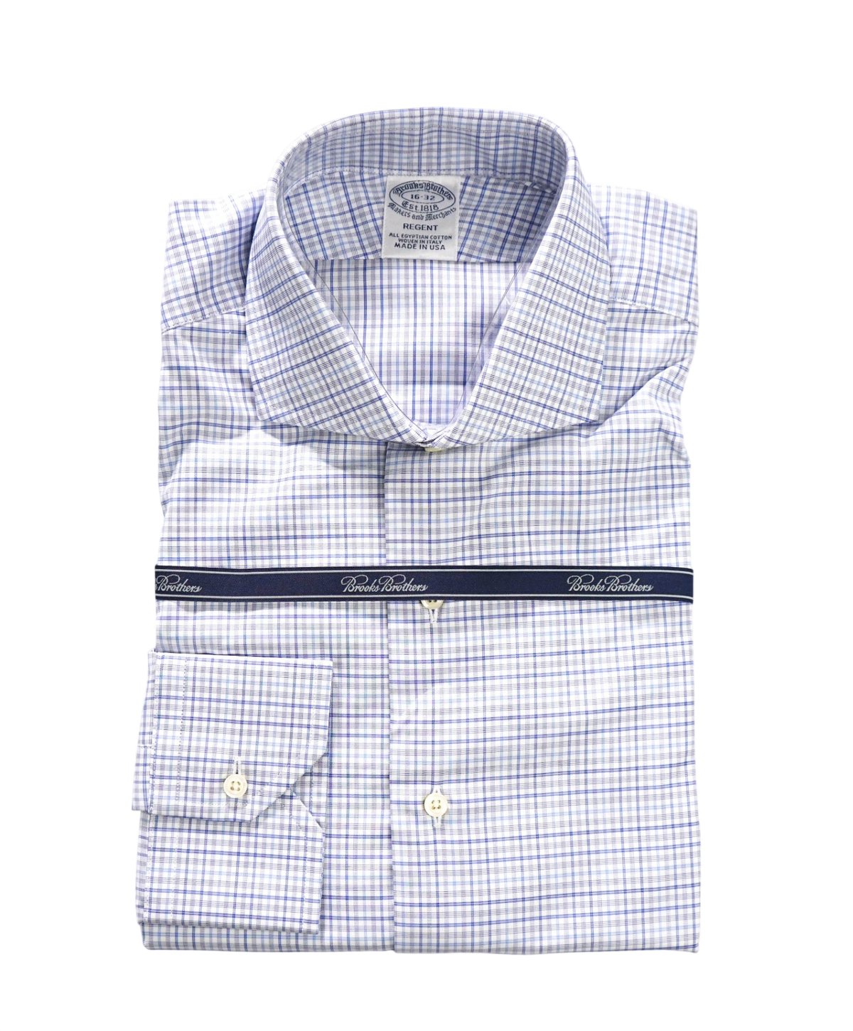 $198 BROOKS BROTHERS - Blue Plaid MADE IN USA "REGENT" Shirt - 16 - 32