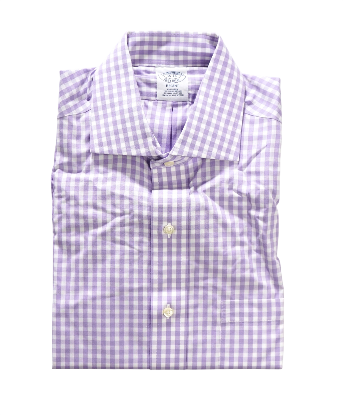 $128 BROOKS BROTHERS - Purple Gingham Non-Iron "REGENT" Shirt - 15 - 34