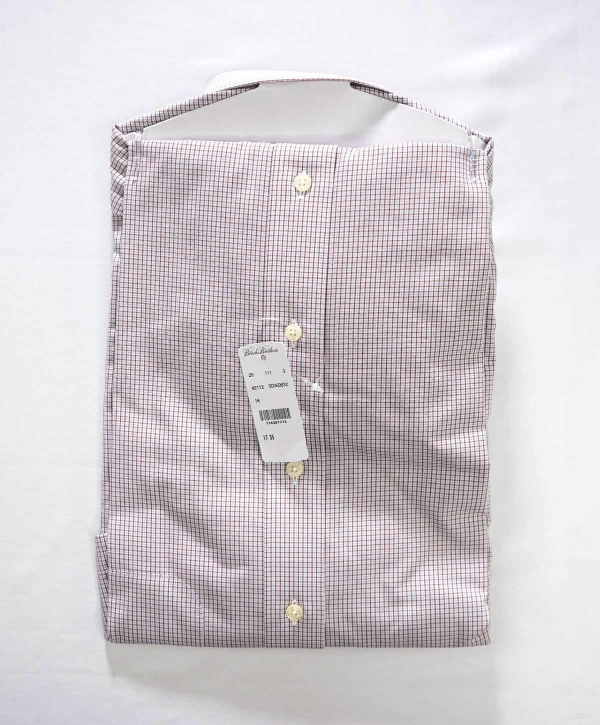 $128 BROOKS BROTHERS - Brown/Blue Micro Plaid Non-Iron "REGENT" Shirt - 17 - 35