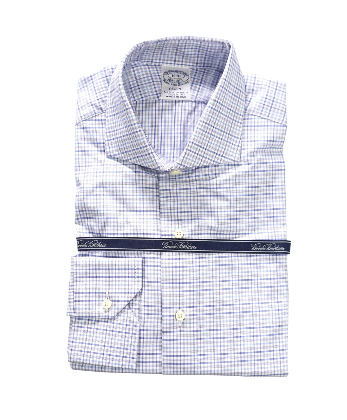 $198 BROOKS BROTHERS - Blue Plaid MADE IN USA "REGENT" Shirt - 16 - 31