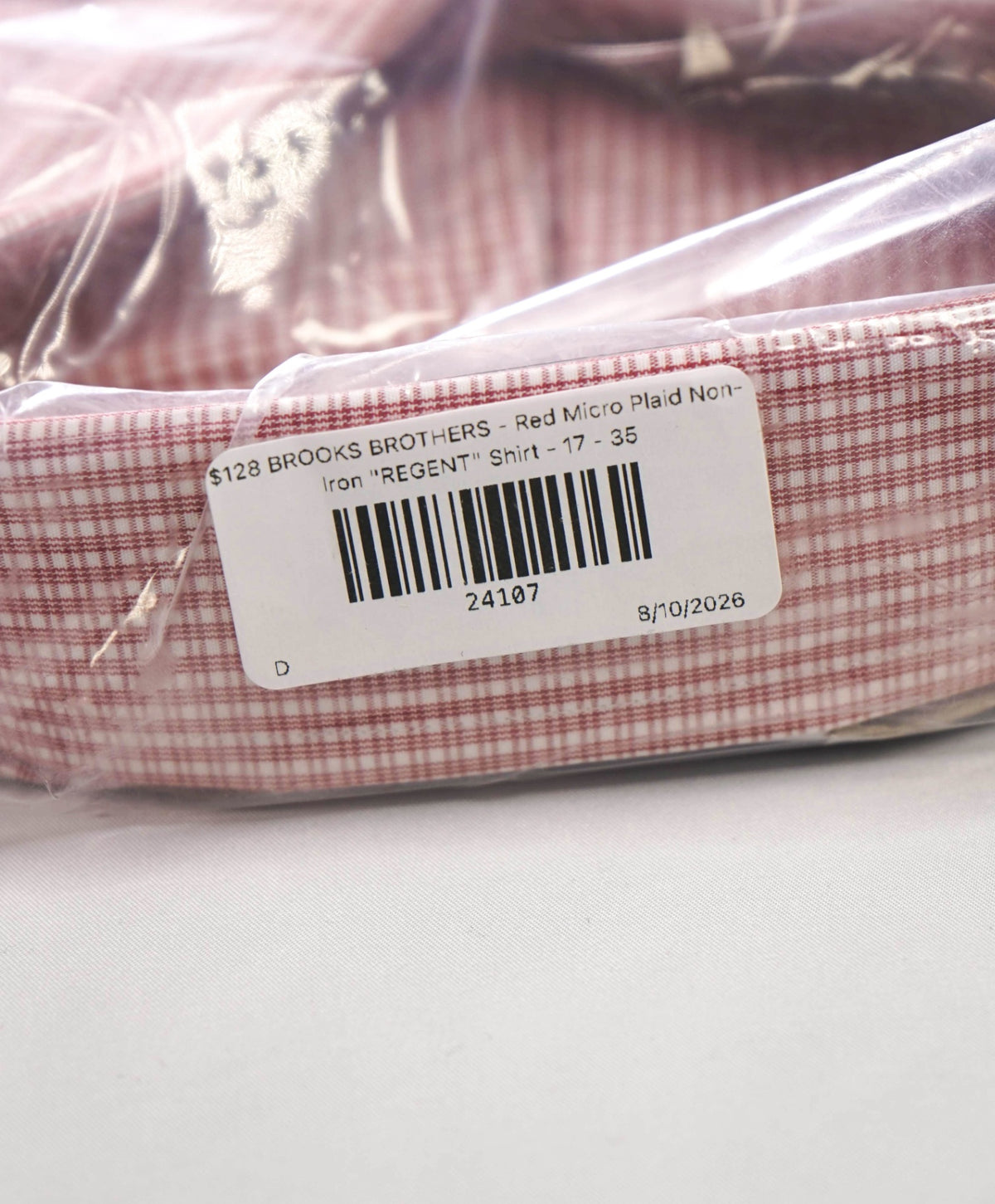 $128 BROOKS BROTHERS - Red Micro Plaid Non-Iron "REGENT" Shirt - 17 - 35