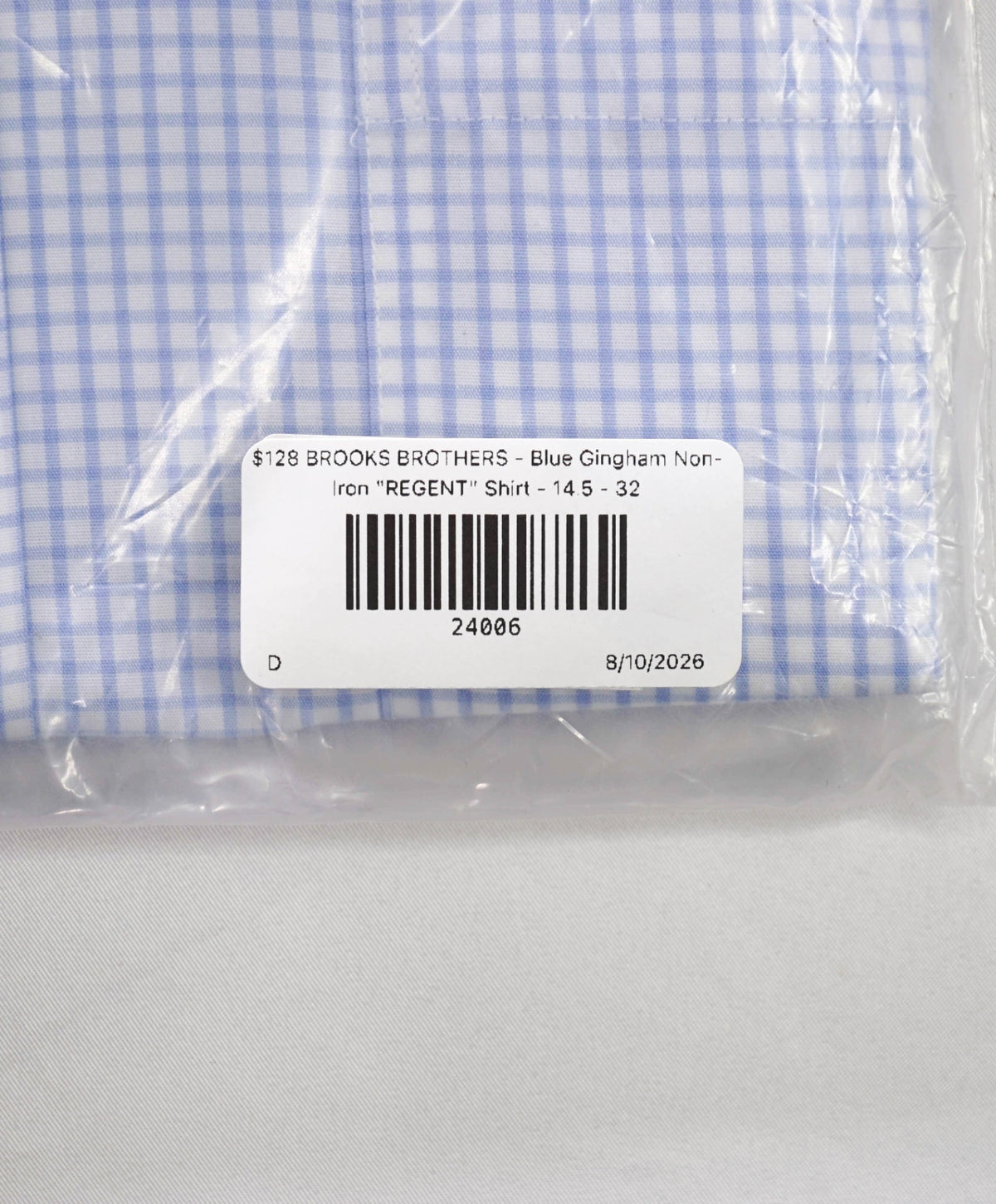 $128 BROOKS BROTHERS - Blue Gingham Non-Iron "REGENT" Shirt - 14.5 - 32