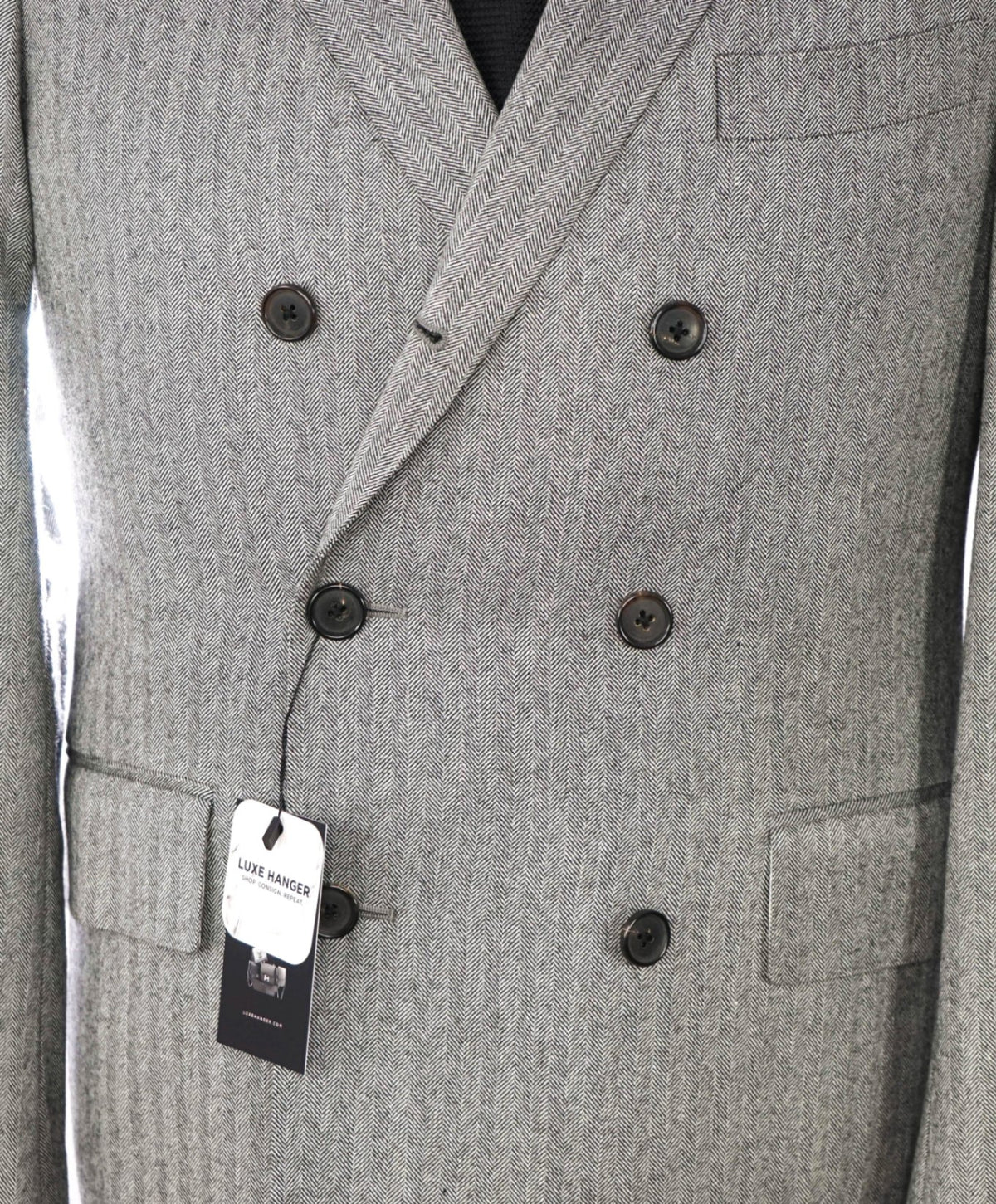 BLACK FLEECE - Gray Herringbone Double Breasted Suit- 36 US
