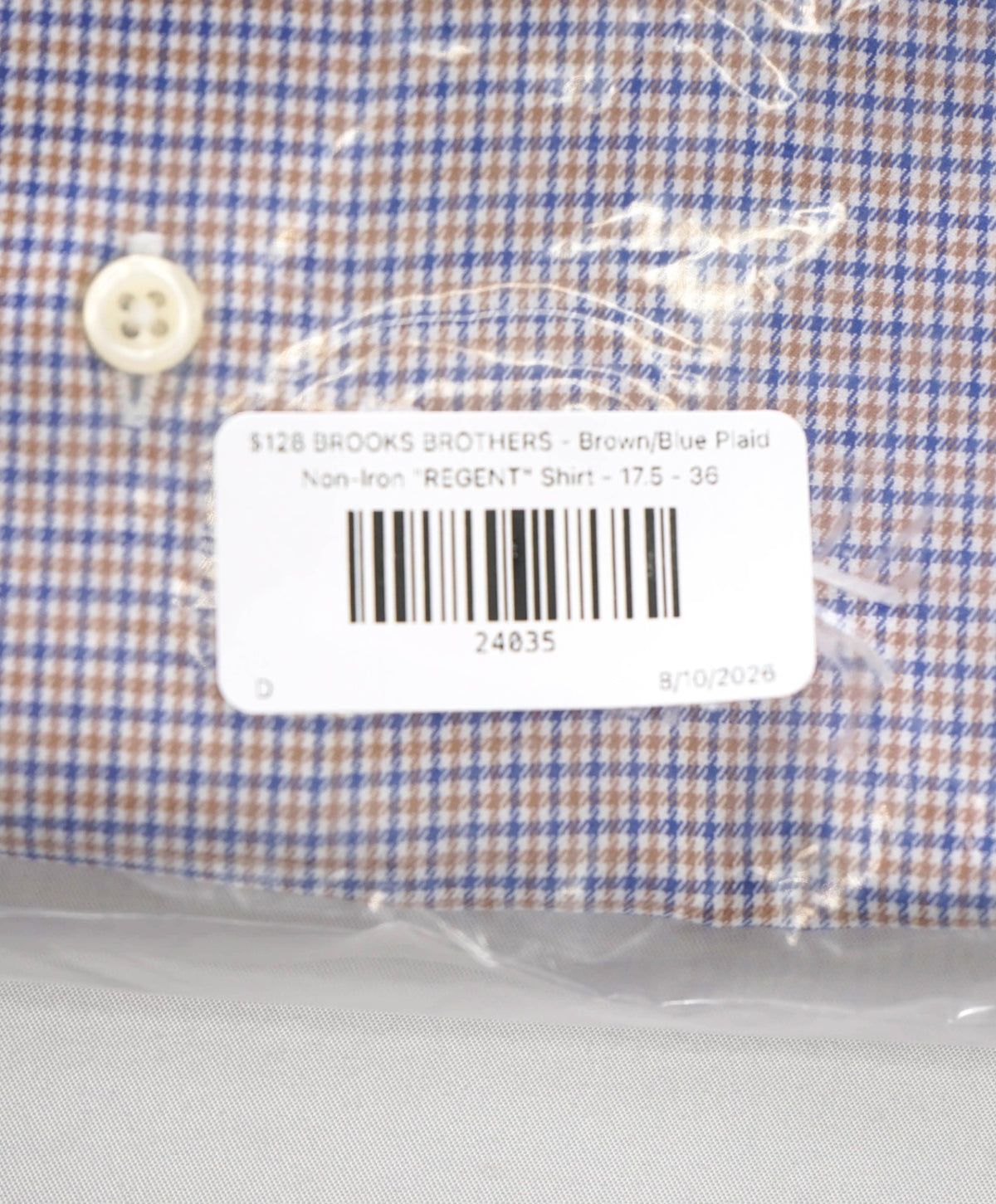 $128 BROOKS BROTHERS - Brown/Blue Micro Plaid Non-Iron "REGENT" Shirt - 17.5 - 36