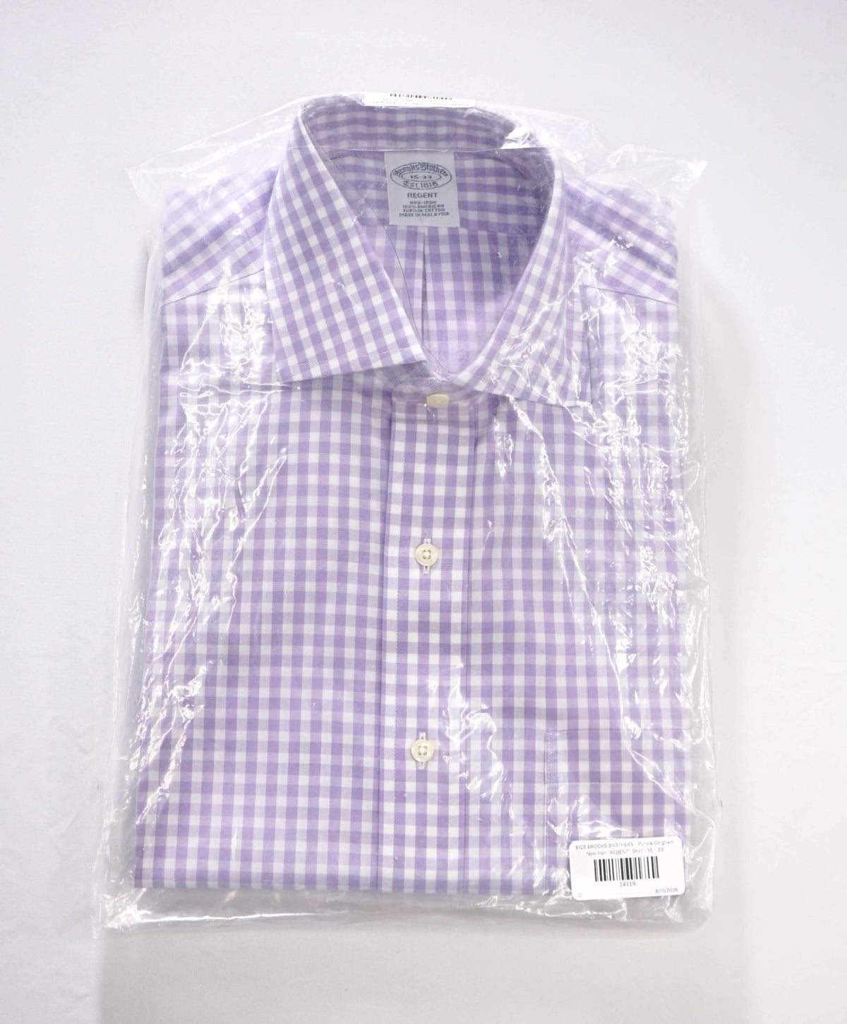 $128 BROOKS BROTHERS - Purple Gingham Non-Iron "REGENT" Shirt - 15 - 33