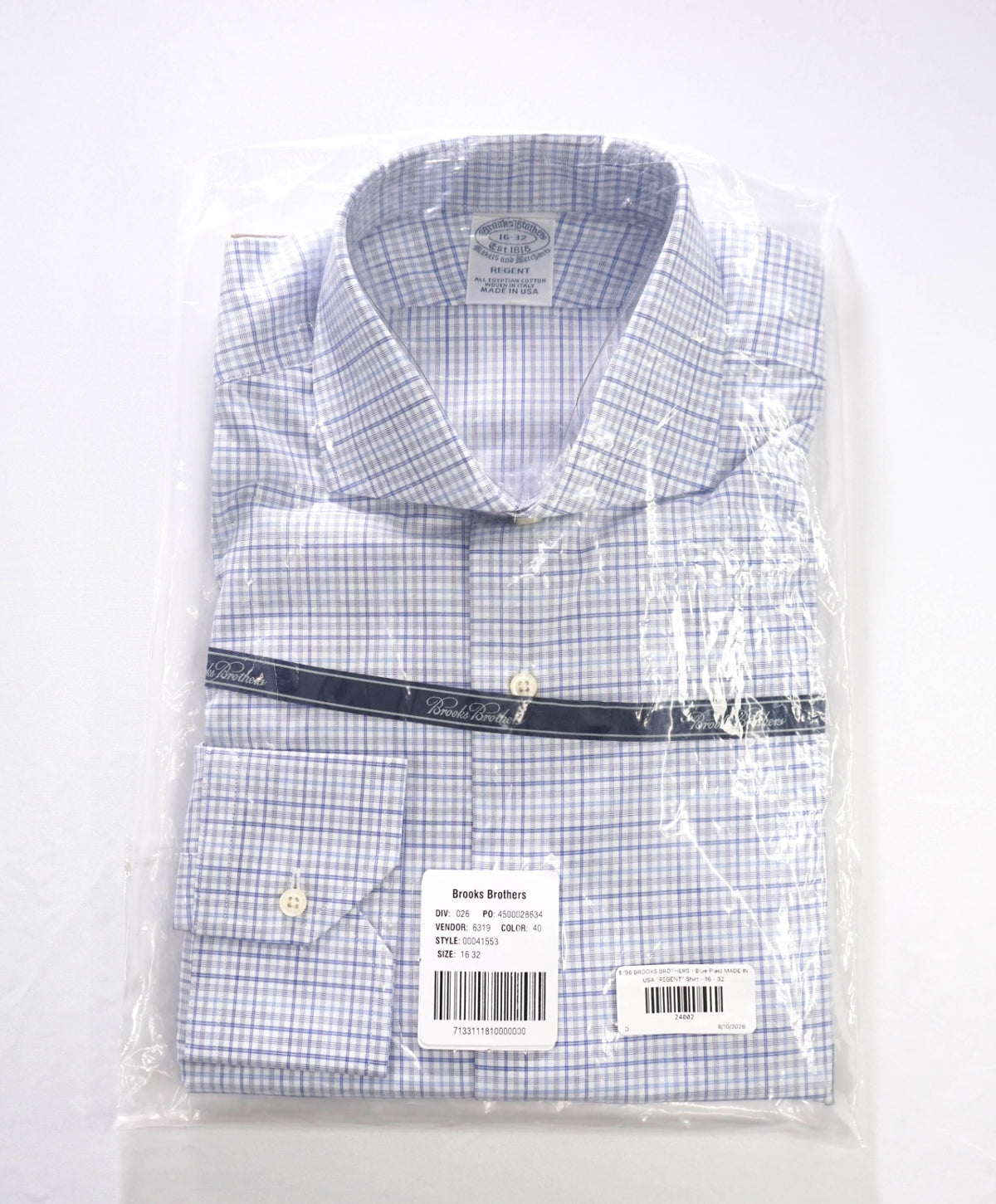 $198 BROOKS BROTHERS - Blue Plaid MADE IN USA "REGENT" Shirt - 16 - 32