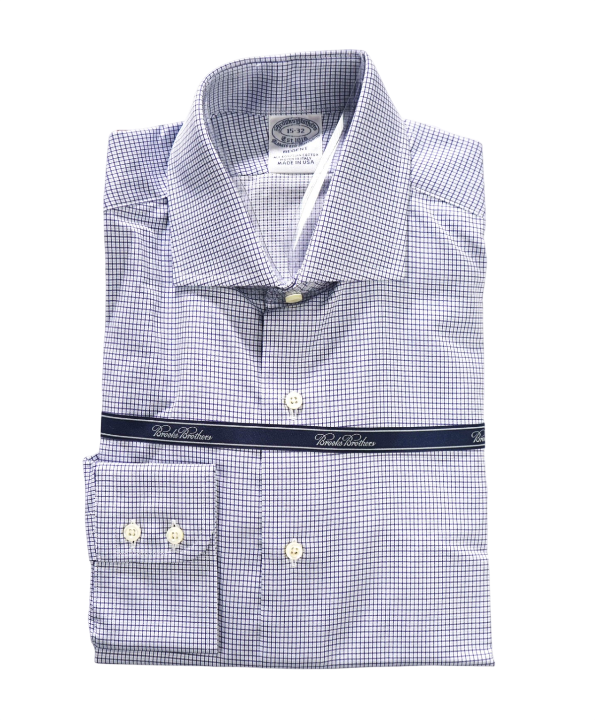 $198 BROOKS BROTHERS - Blue Micro Check MADE IN USA "REGENT" Shirt - 15 - 32
